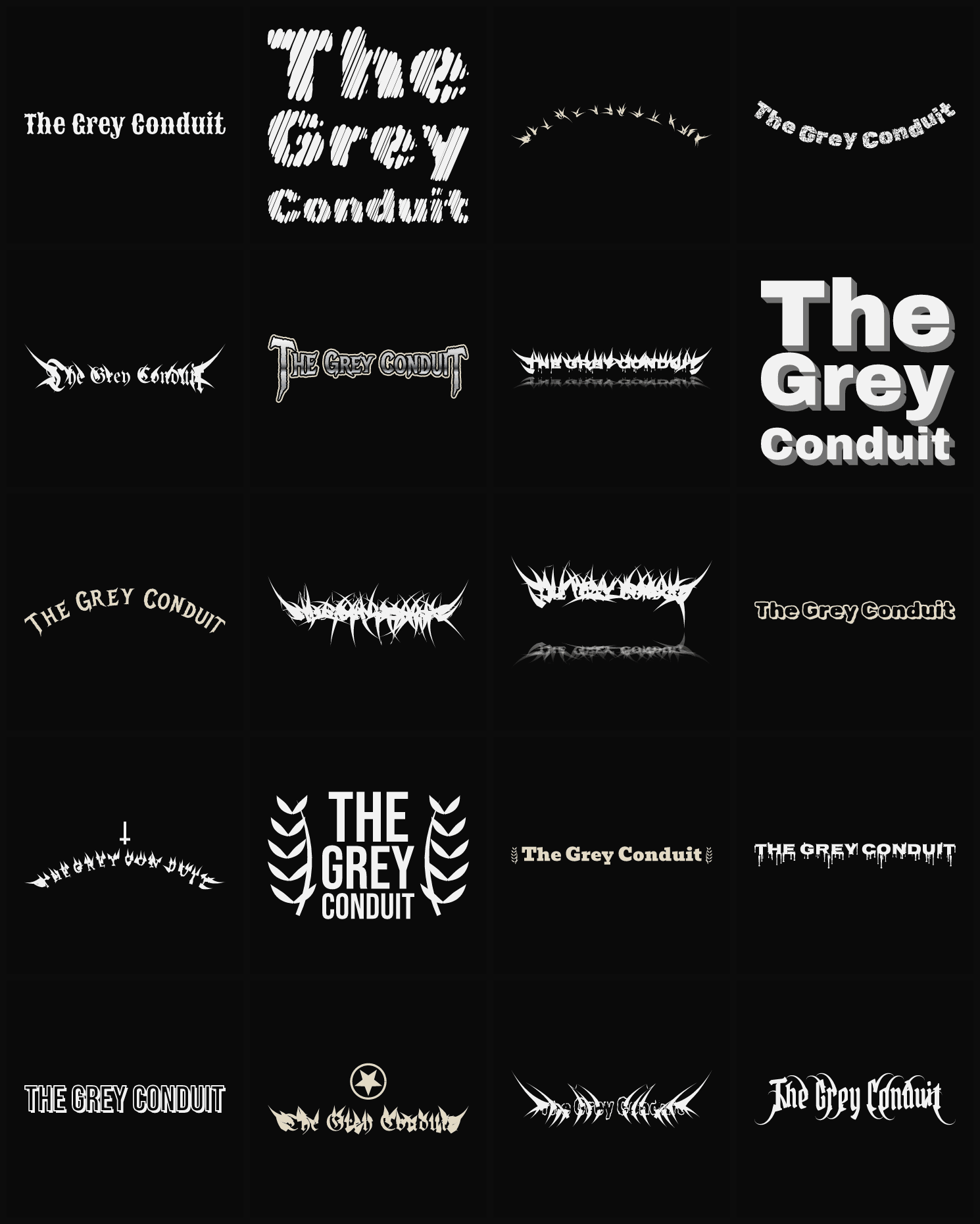 Twenty The Grey Conduit band logo ideas — different faces, treatments and spike settings