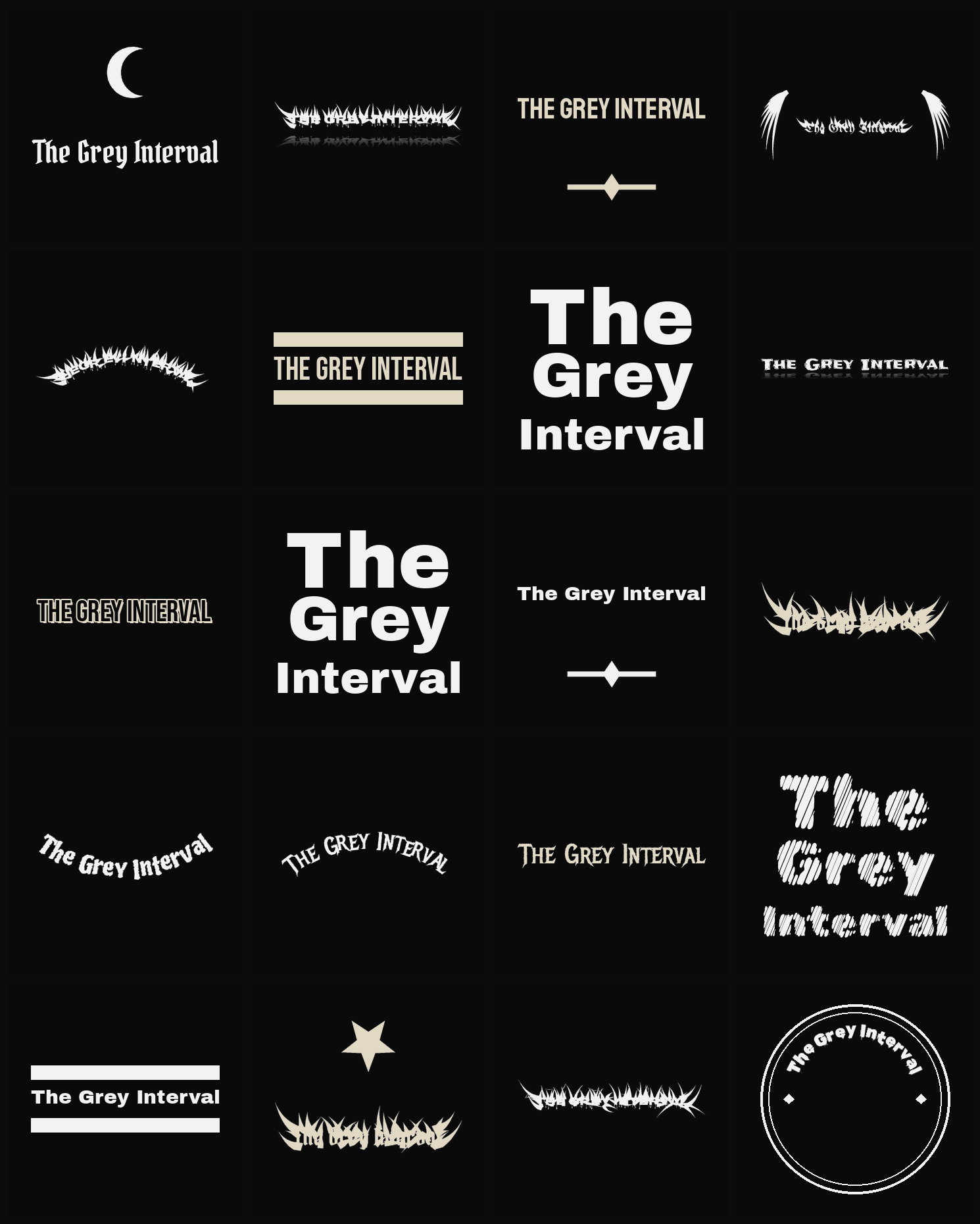 Twenty The Grey Interval band logo ideas — different faces, treatments and spike settings