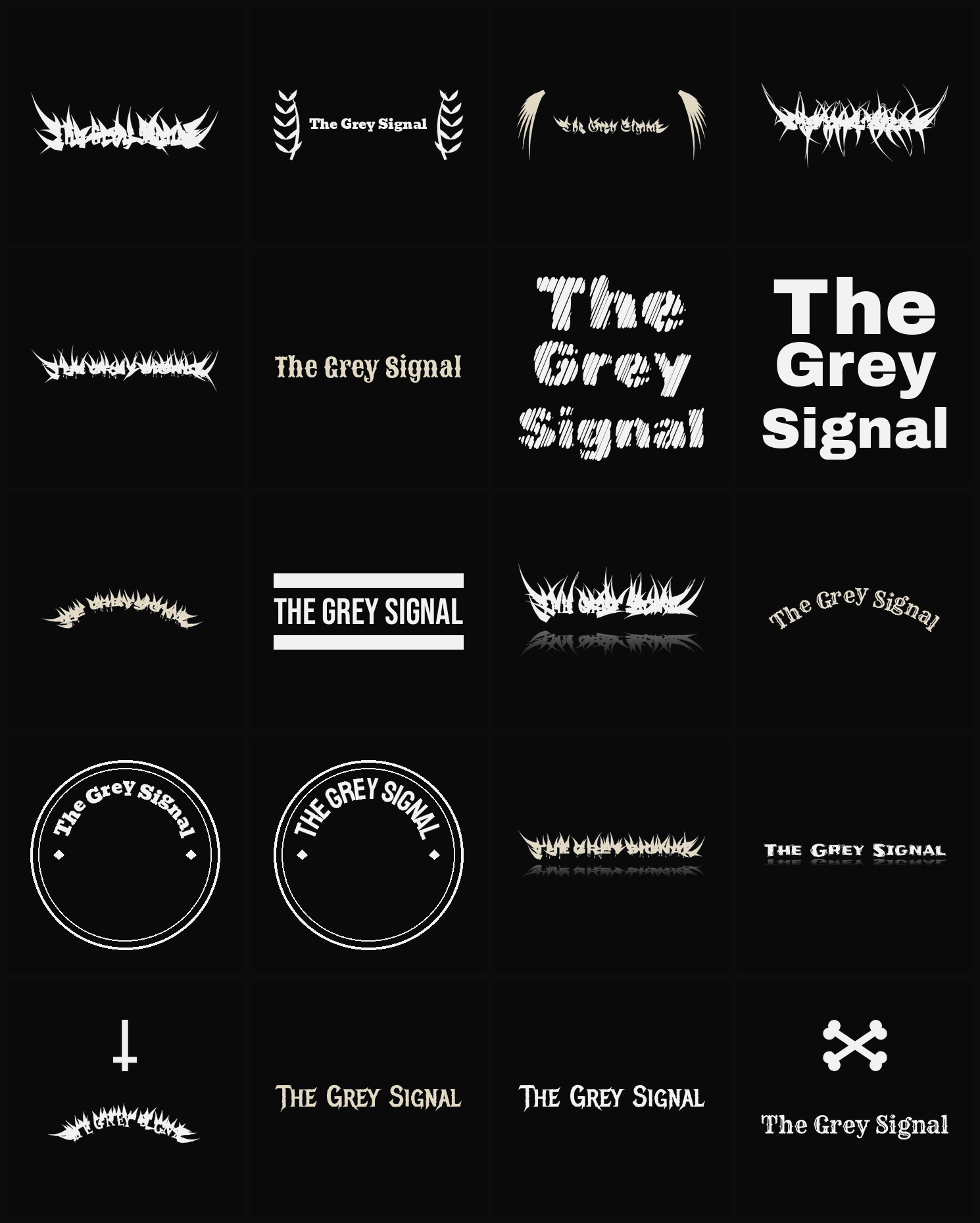 Twenty The Grey Signal band logo ideas — different faces, treatments and spike settings