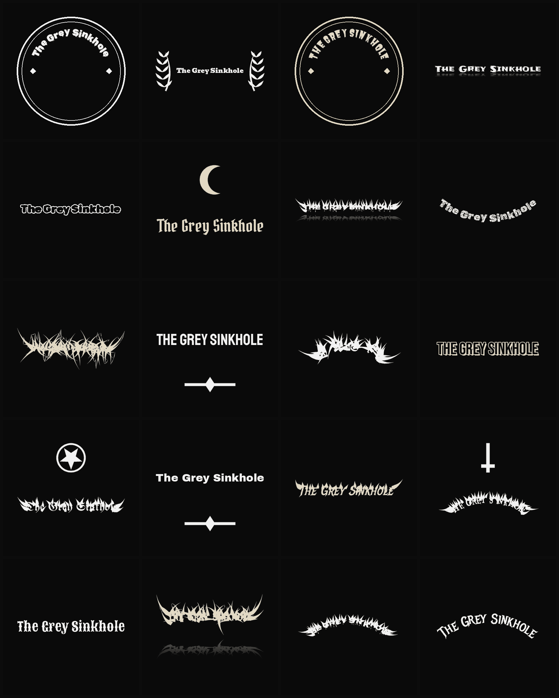 Twenty The Grey Sinkhole band logo ideas — different faces, treatments and spike settings