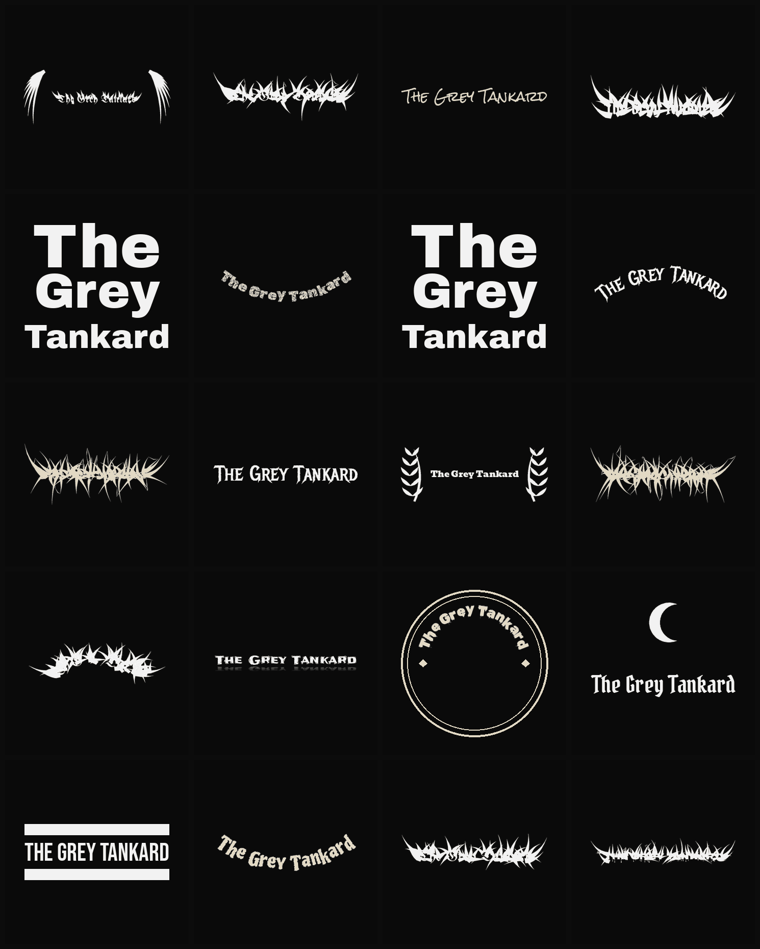 Twenty The Grey Tankard band logo ideas — different faces, treatments and spike settings