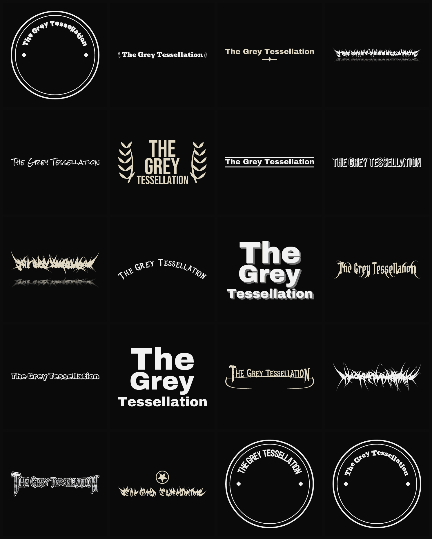 Twenty The Grey Tessellation band logo ideas — different faces, treatments and spike settings