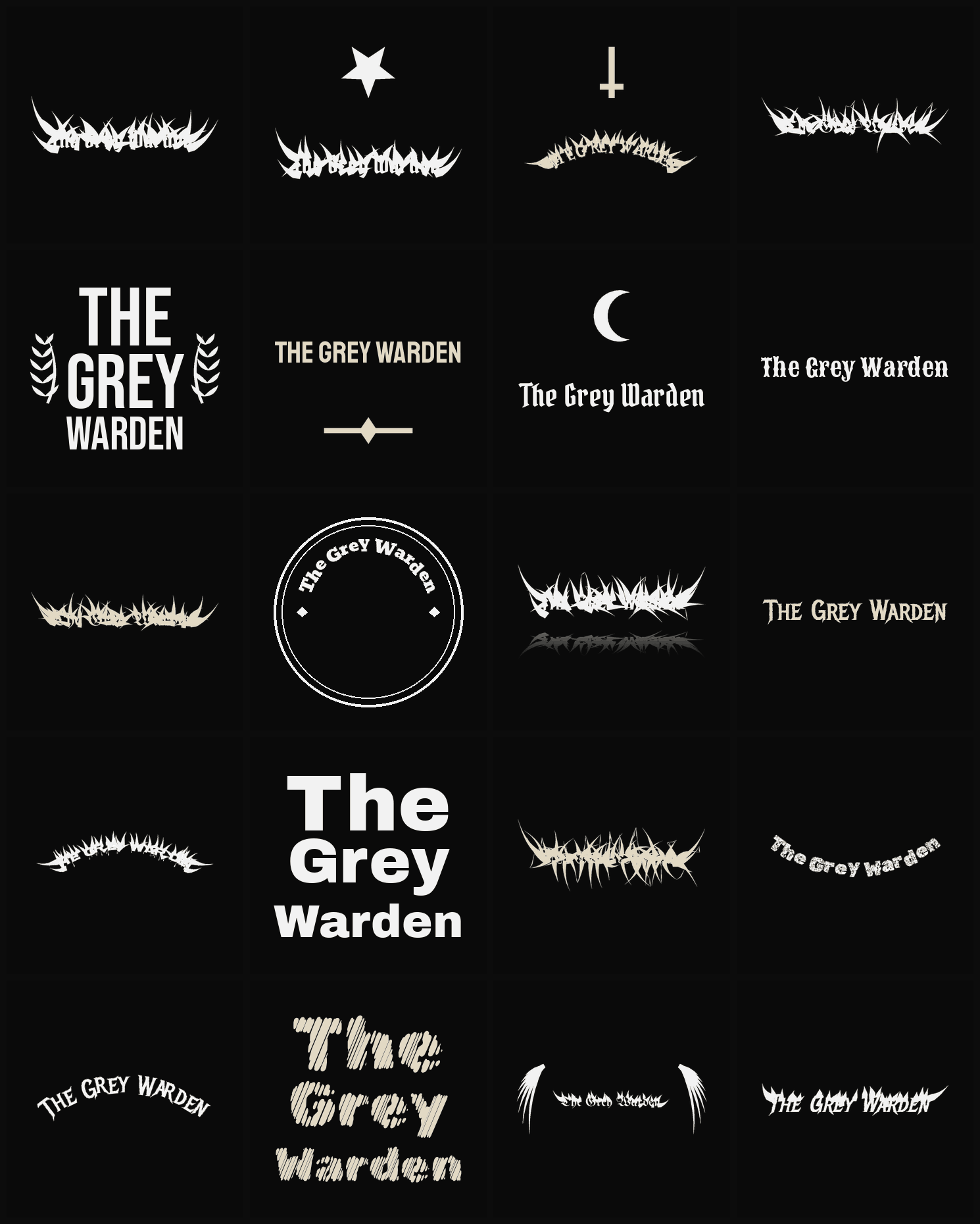 Twenty The Grey Warden band logo ideas — different faces, treatments and spike settings
