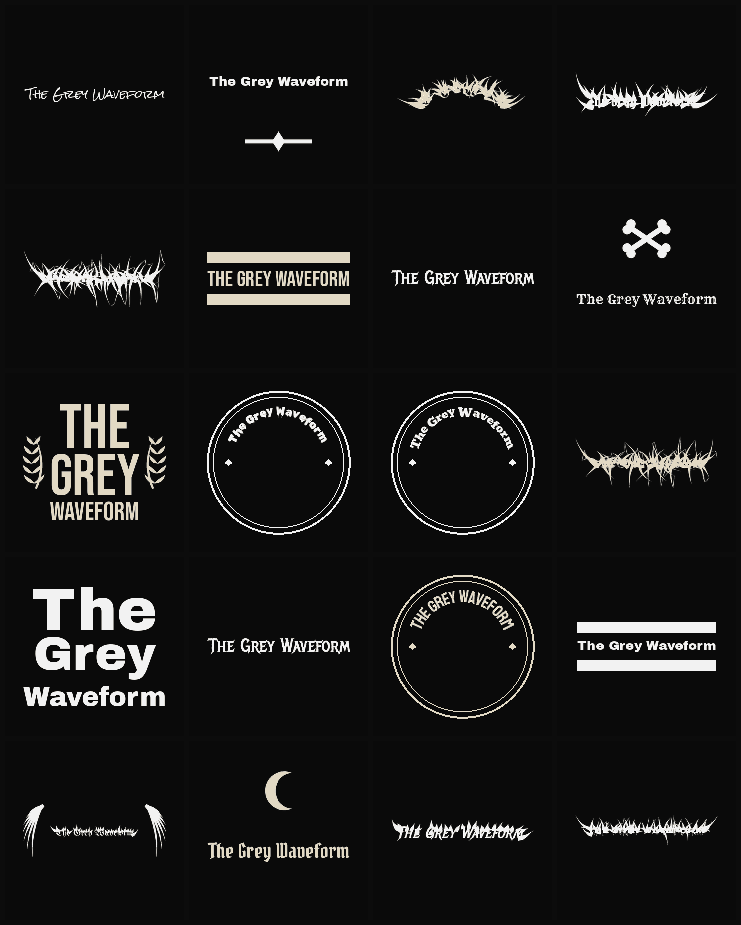 Twenty The Grey Waveform band logo ideas — different faces, treatments and spike settings