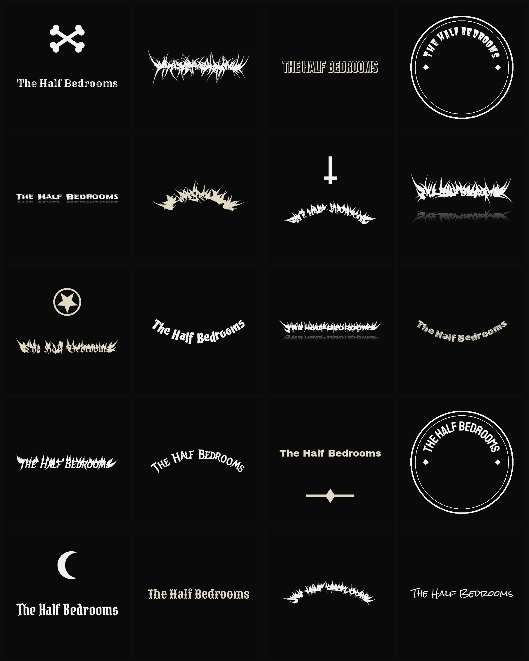 Twenty The Half Bedrooms band logo ideas — different faces, treatments and spike settings