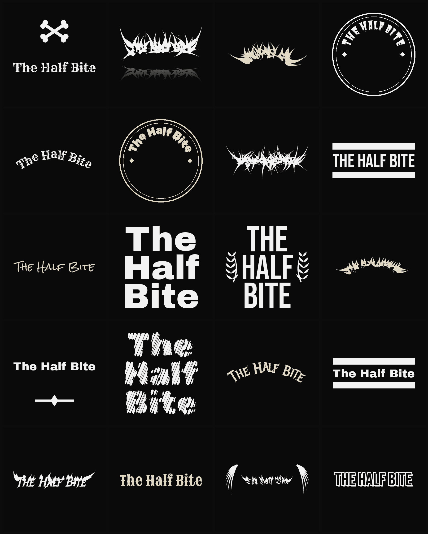 Twenty The Half Bite band logo ideas — different faces, treatments and spike settings
