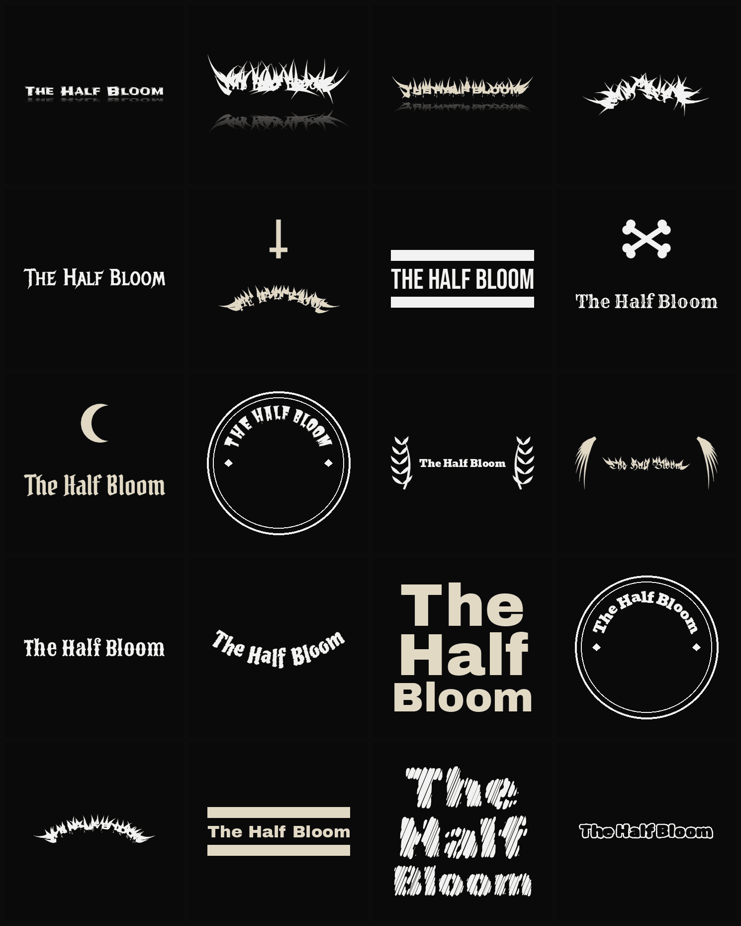 Twenty The Half Bloom band logo ideas — different faces, treatments and spike settings