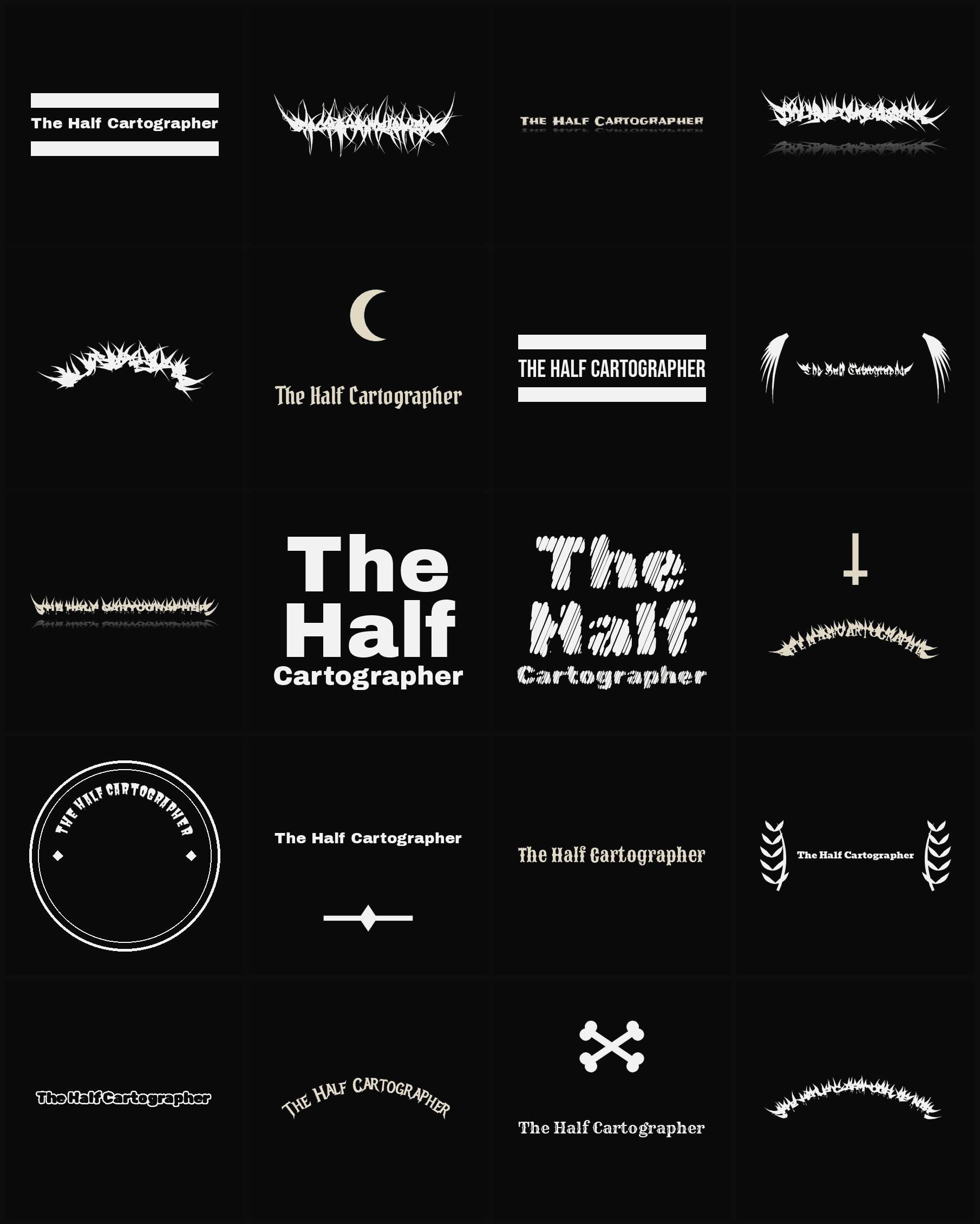 Twenty The Half Cartographer band logo ideas — different faces, treatments and spike settings