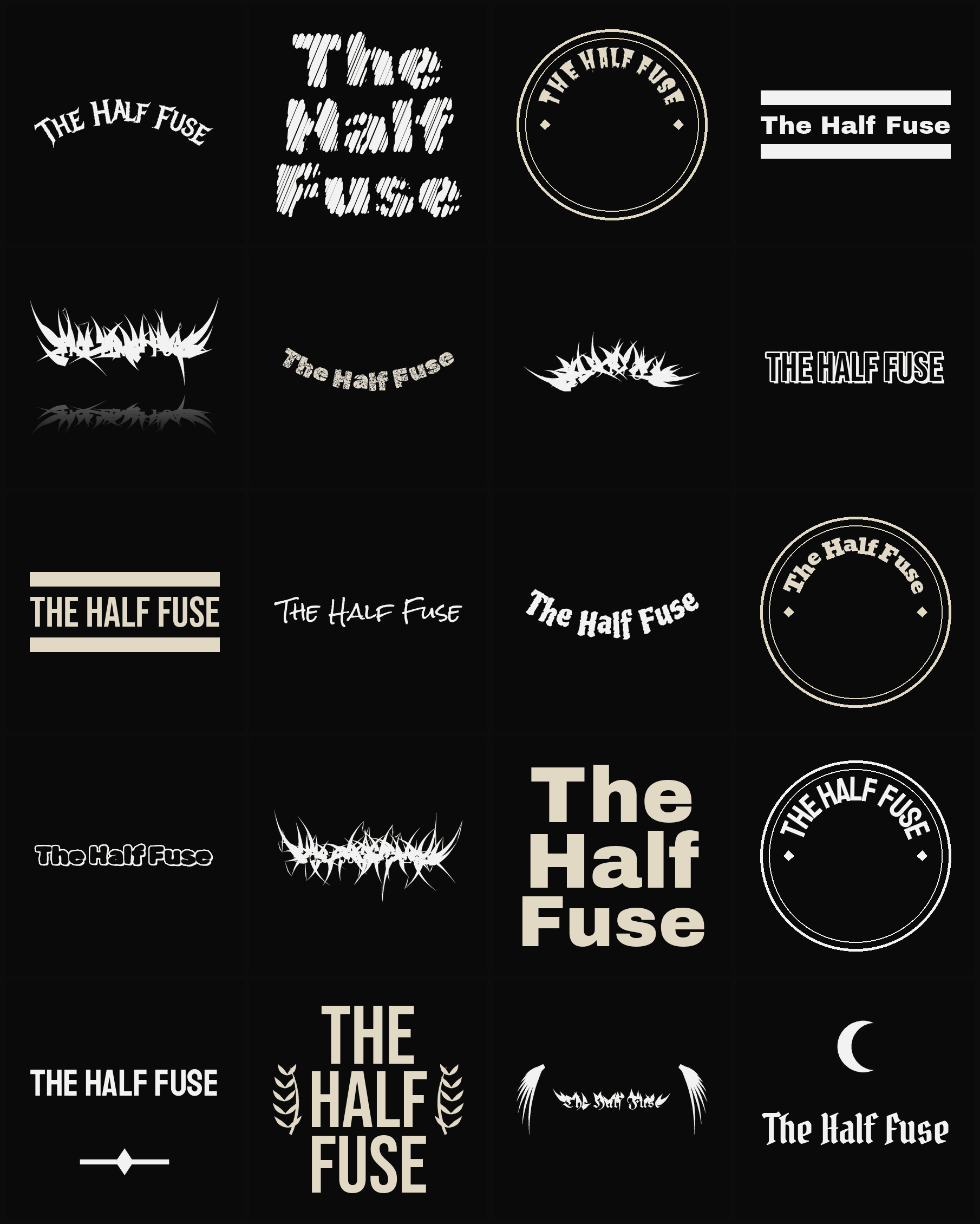 Twenty The Half Fuse band logo ideas — different faces, treatments and spike settings