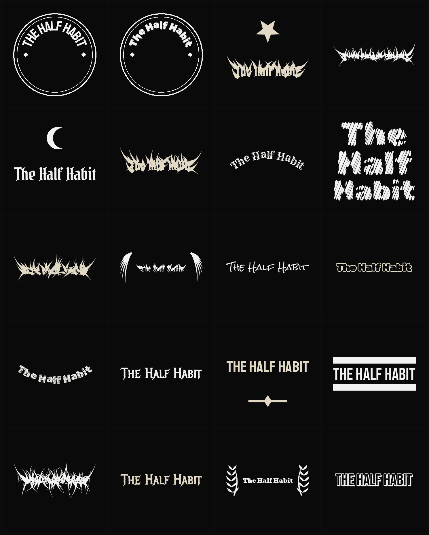 Twenty The Half Habit band logo ideas — different faces, treatments and spike settings
