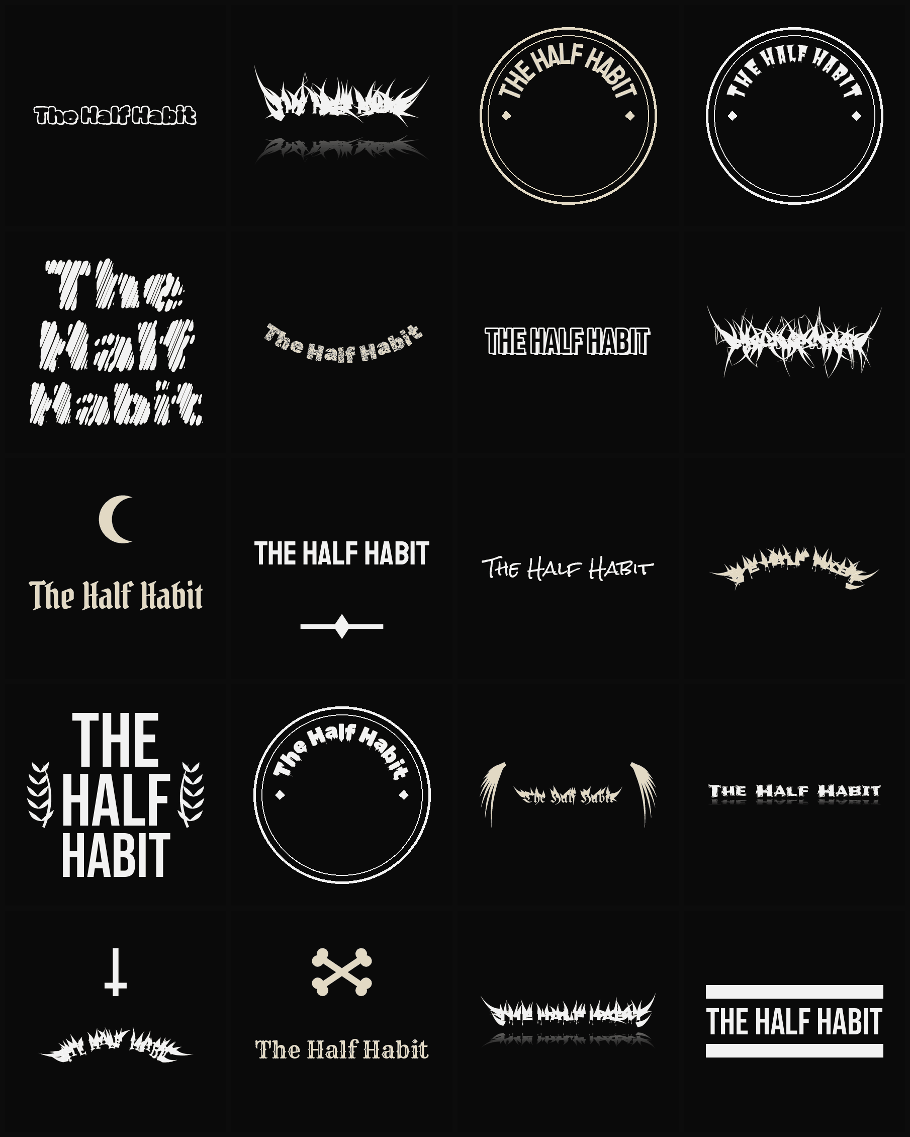 Twenty The Half Habit band logo ideas — different faces, treatments and spike settings
