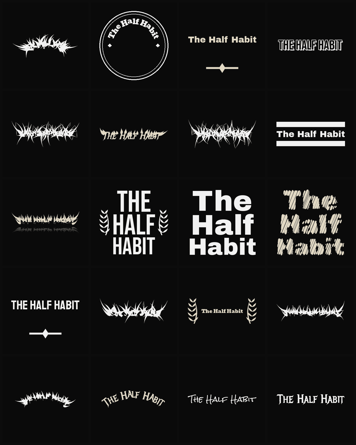 Twenty The Half Habit band logo ideas — different faces, treatments and spike settings