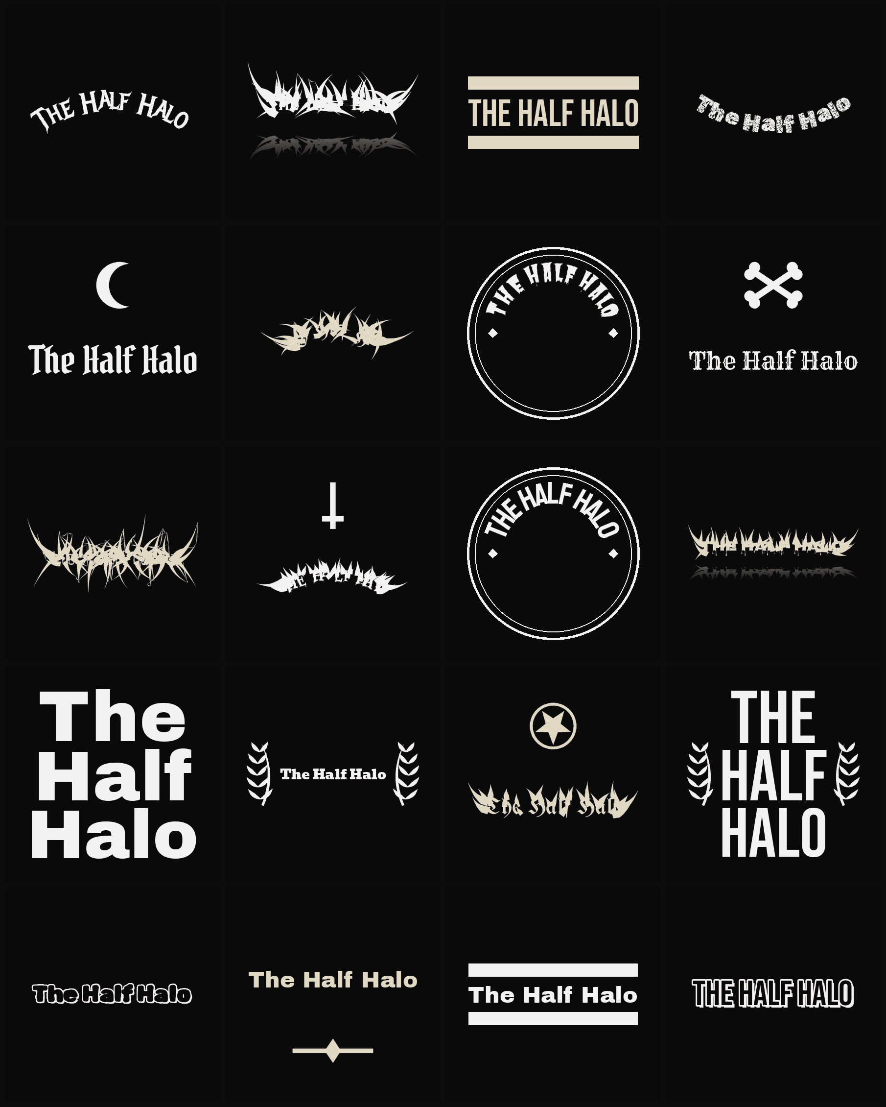 Twenty The Half Halo band logo ideas — different faces, treatments and spike settings