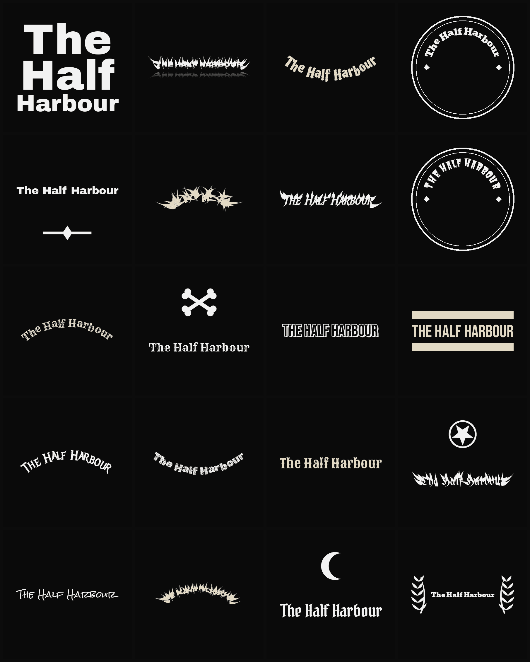 Twenty The Half Harbour band logo ideas — different faces, treatments and spike settings