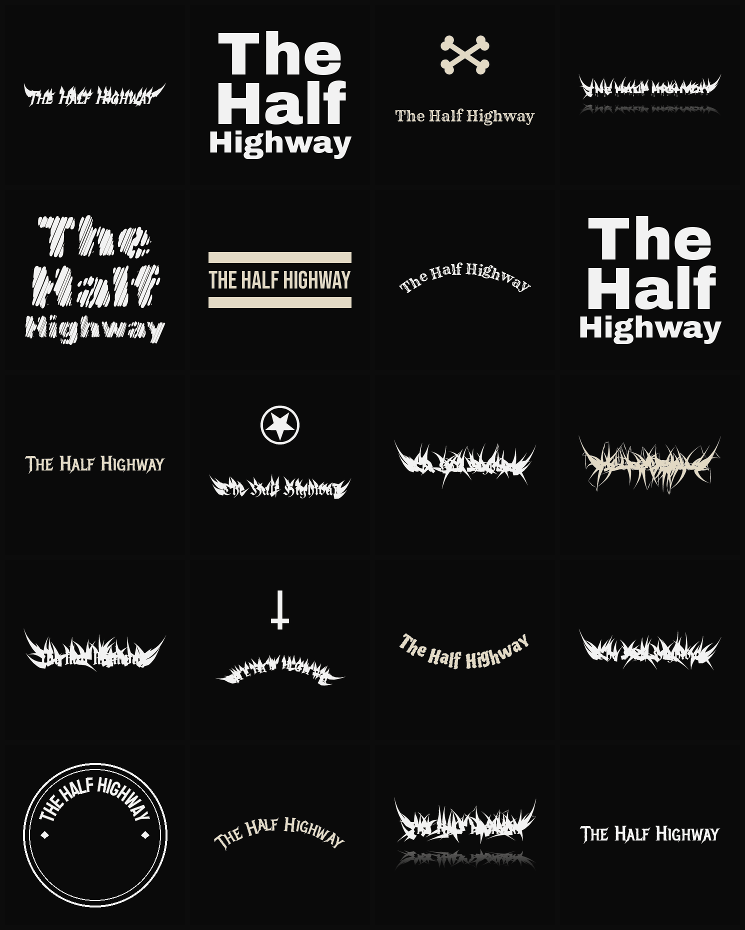 Twenty The Half Highway band logo ideas — different faces, treatments and spike settings