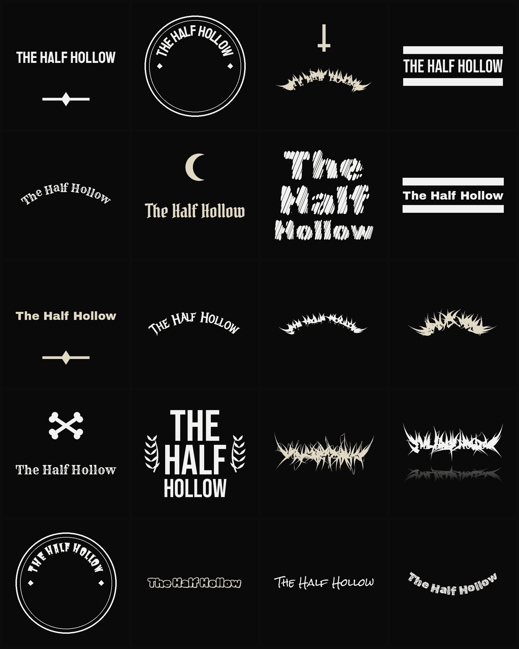 Twenty The Half Hollow band logo ideas — different faces, treatments and spike settings