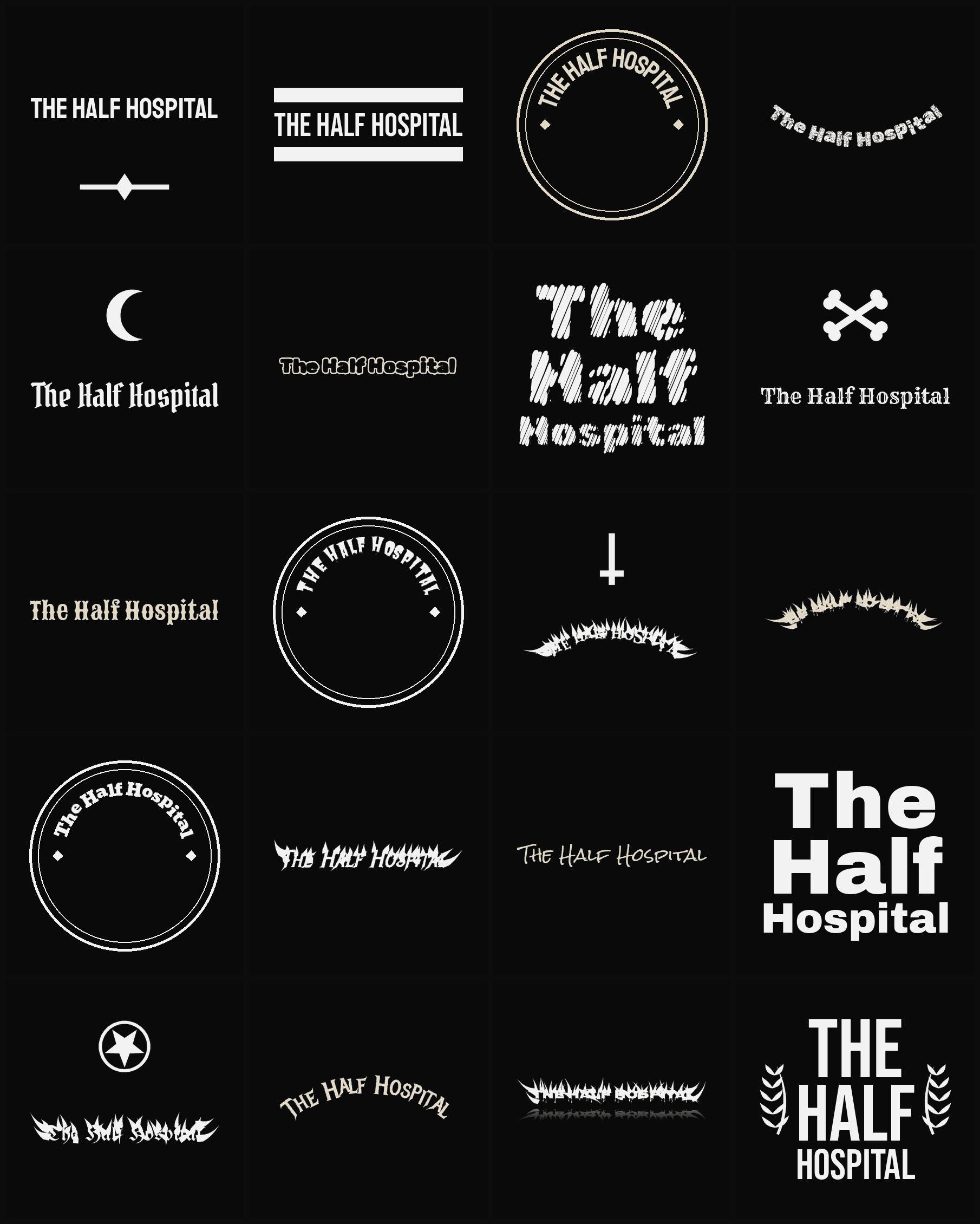 Twenty The Half Hospital band logo ideas — different faces, treatments and spike settings