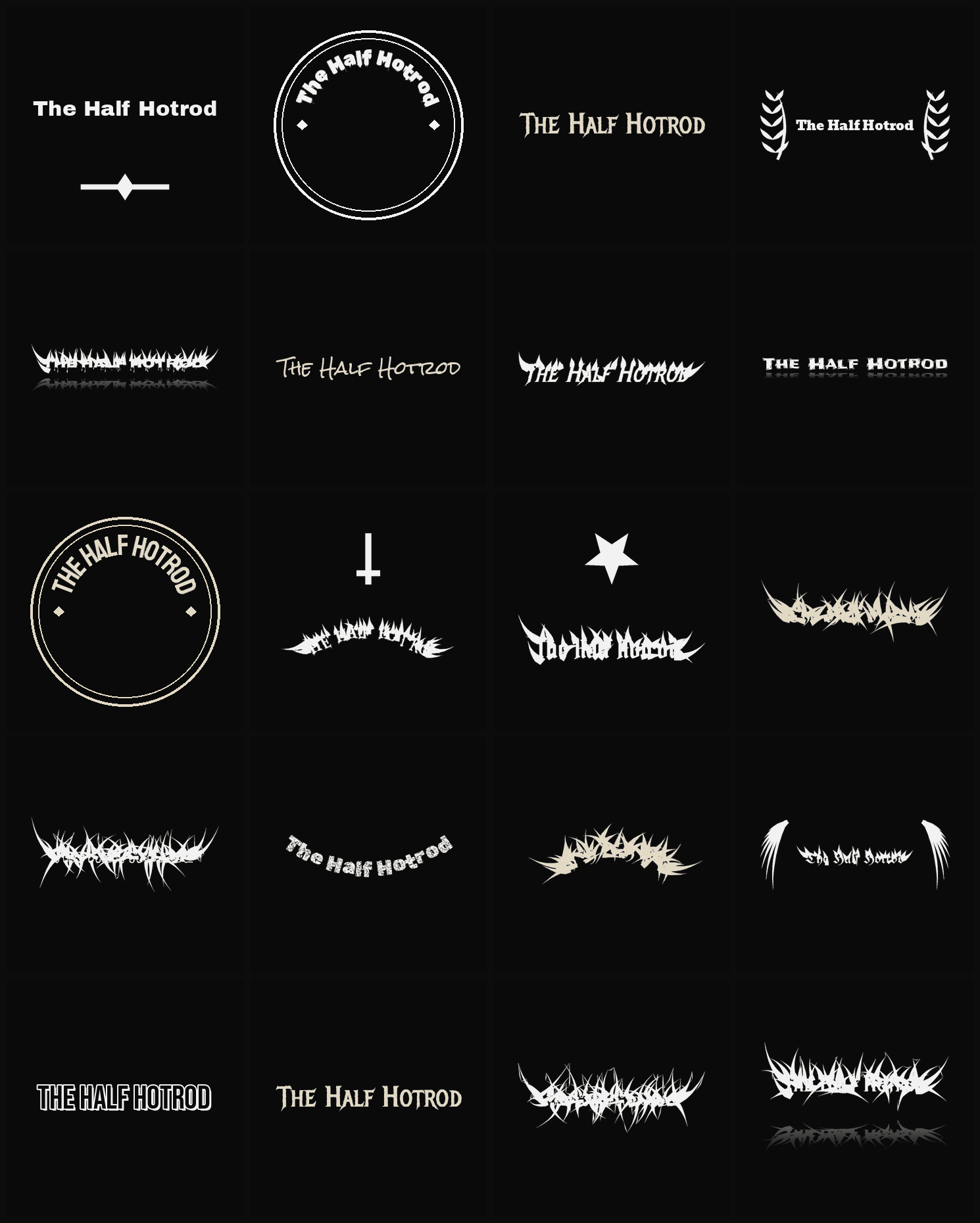 Twenty The Half Hotrod band logo ideas — different faces, treatments and spike settings