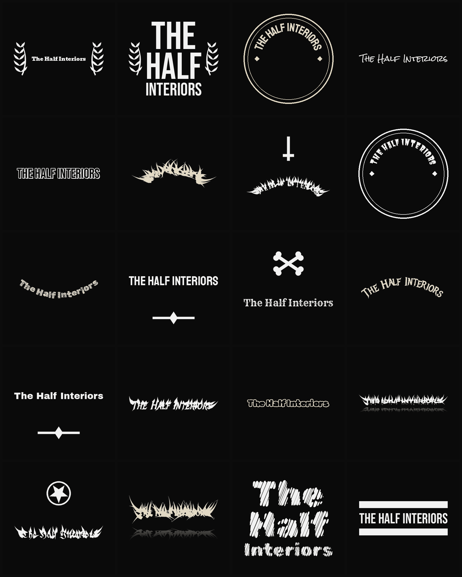 Twenty The Half Interiors band logo ideas — different faces, treatments and spike settings