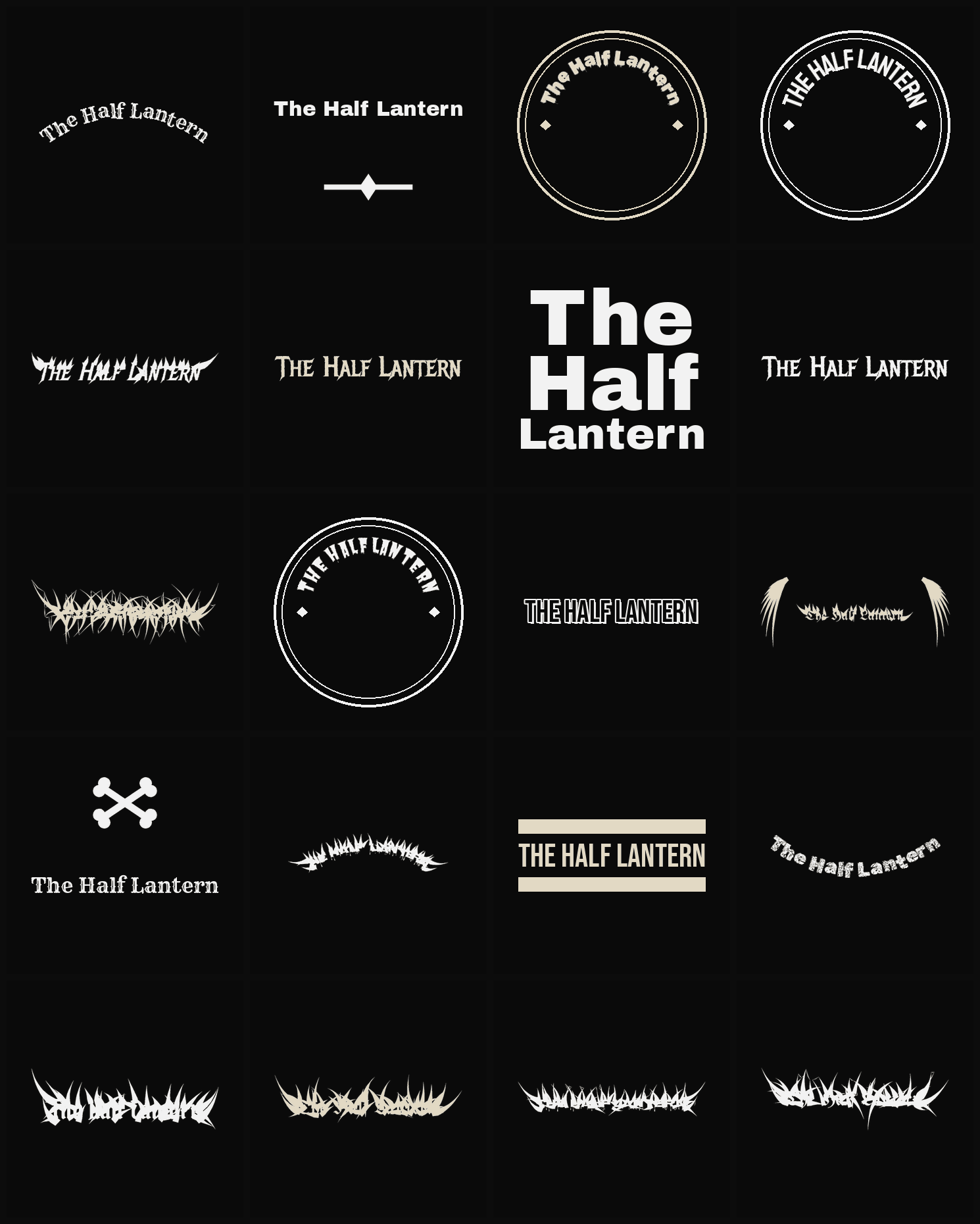 Twenty The Half Lantern band logo ideas — different faces, treatments and spike settings