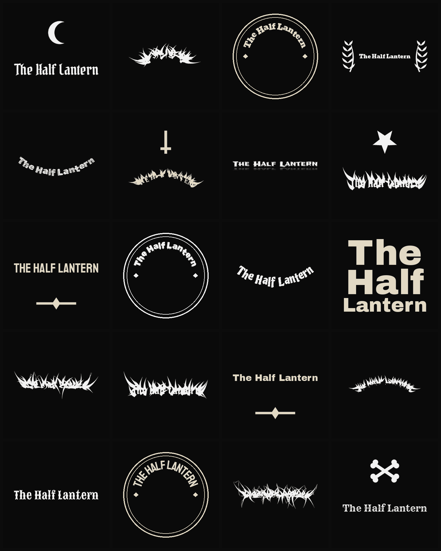 Twenty The Half Lantern band logo ideas — different faces, treatments and spike settings