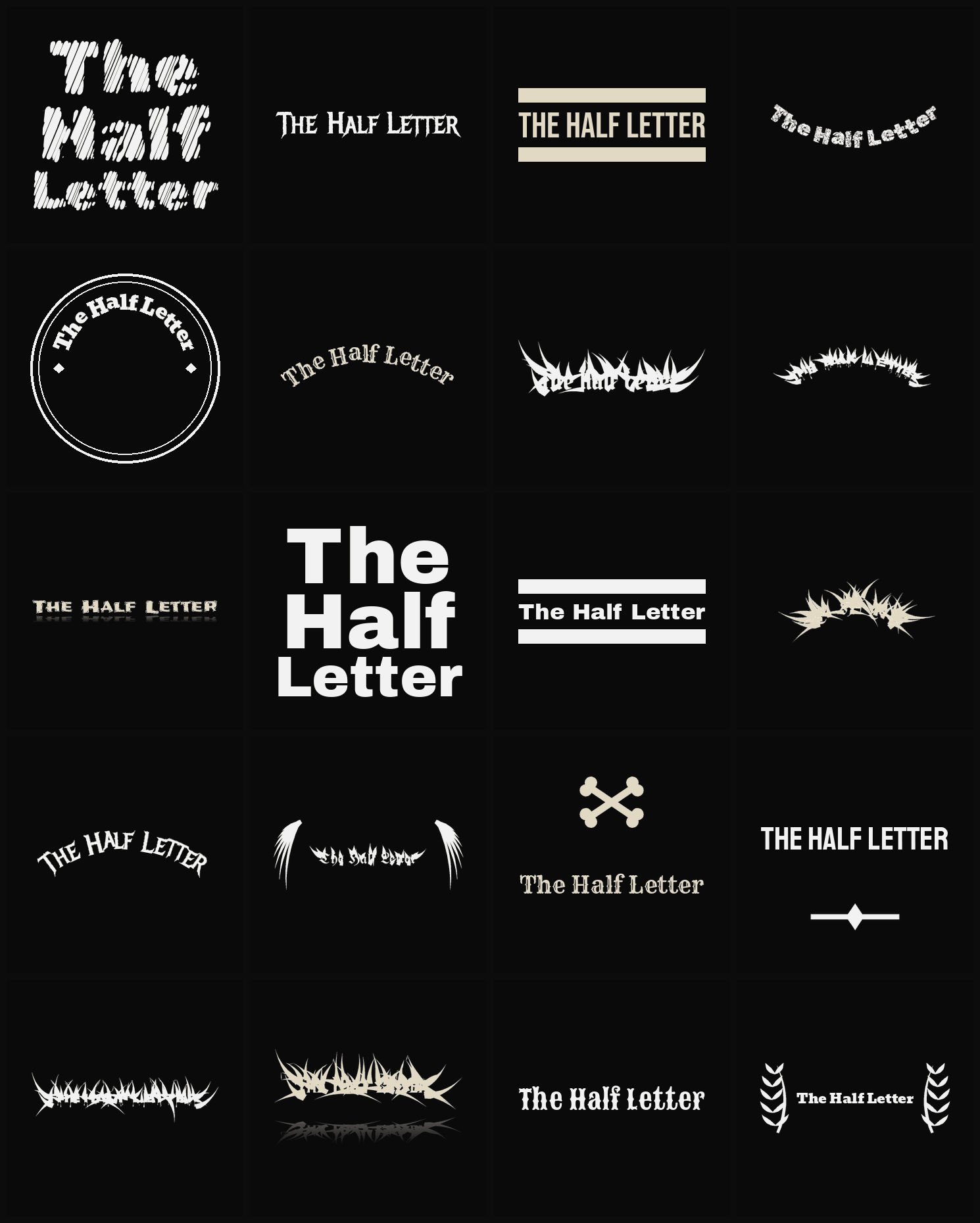 Twenty The Half Letter band logo ideas — different faces, treatments and spike settings