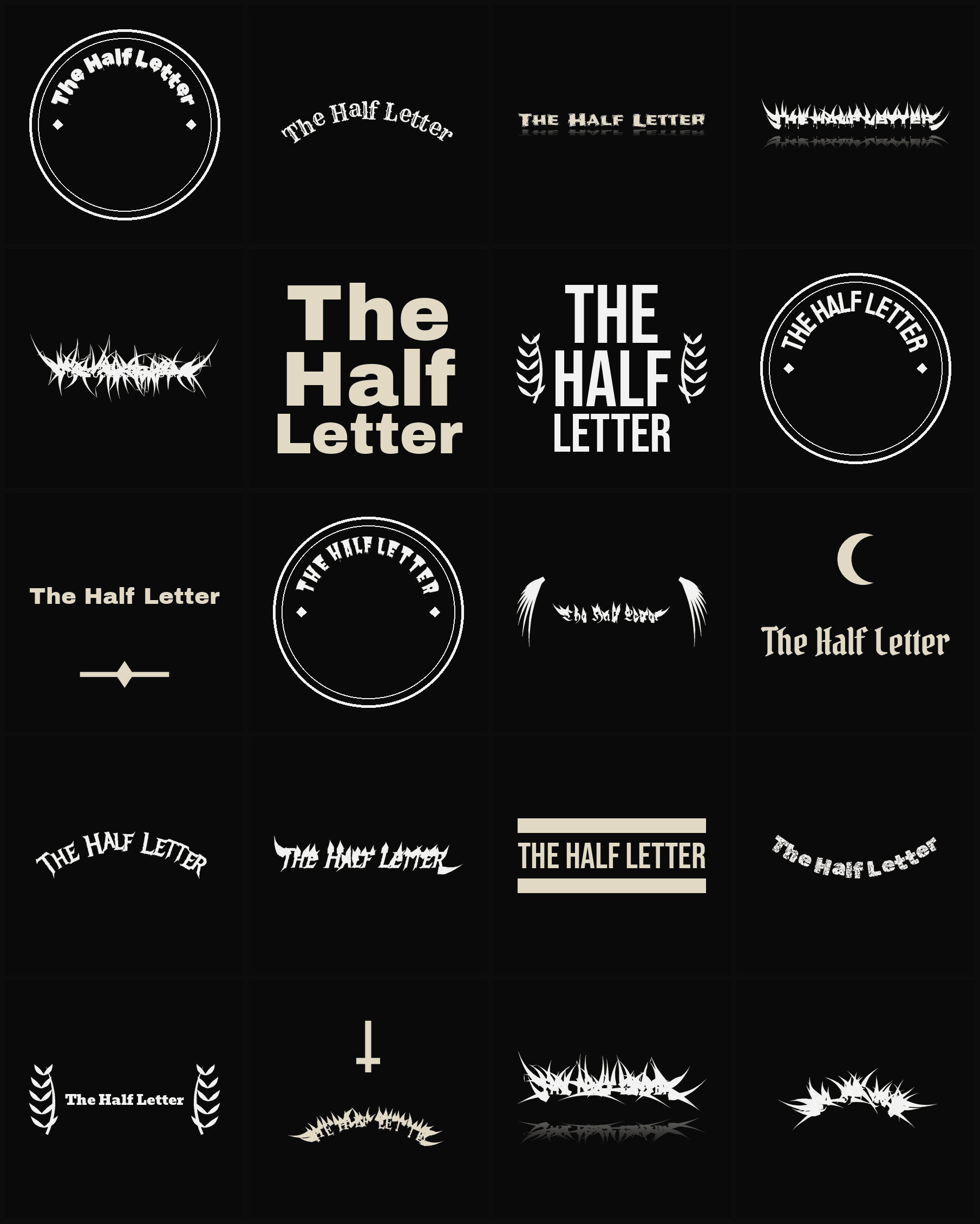 Twenty The Half Letter band logo ideas — different faces, treatments and spike settings