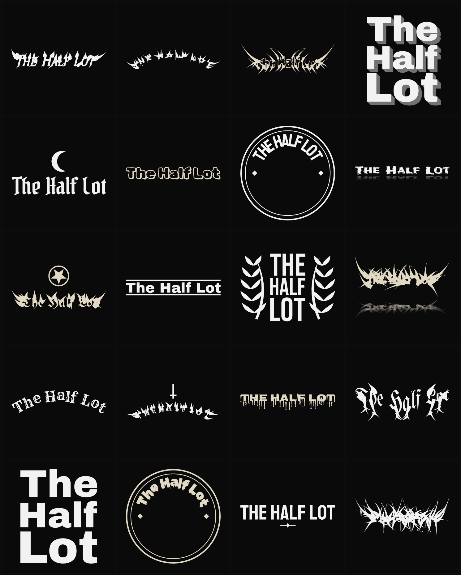Twenty The Half Lot band logo ideas — different faces, treatments and spike settings