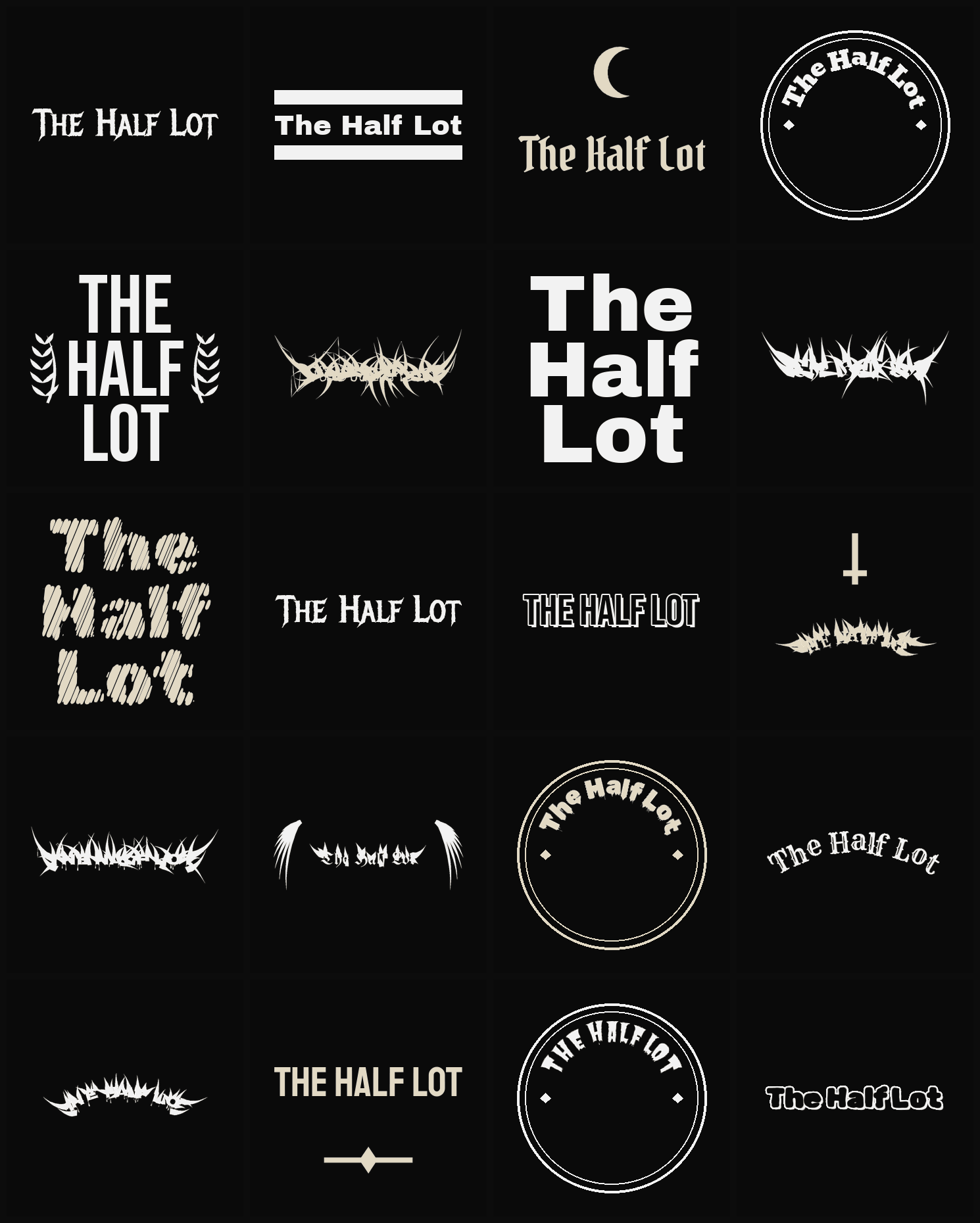 Twenty The Half Lot band logo ideas — different faces, treatments and spike settings