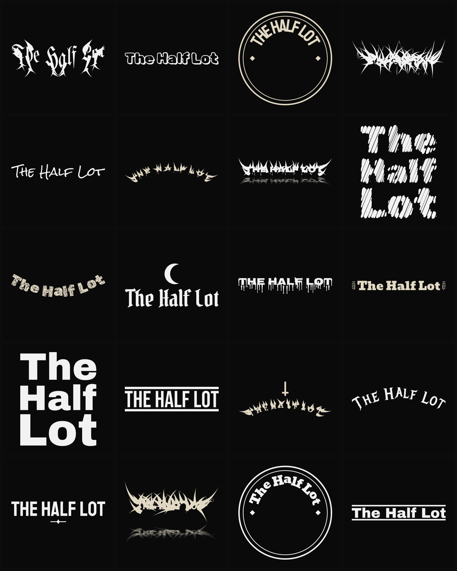 Twenty The Half Lot band logo ideas — different faces, treatments and spike settings