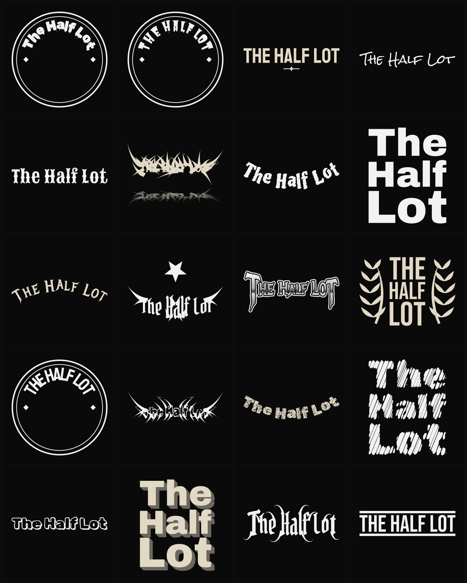 Twenty The Half Lot band logo ideas — different faces, treatments and spike settings