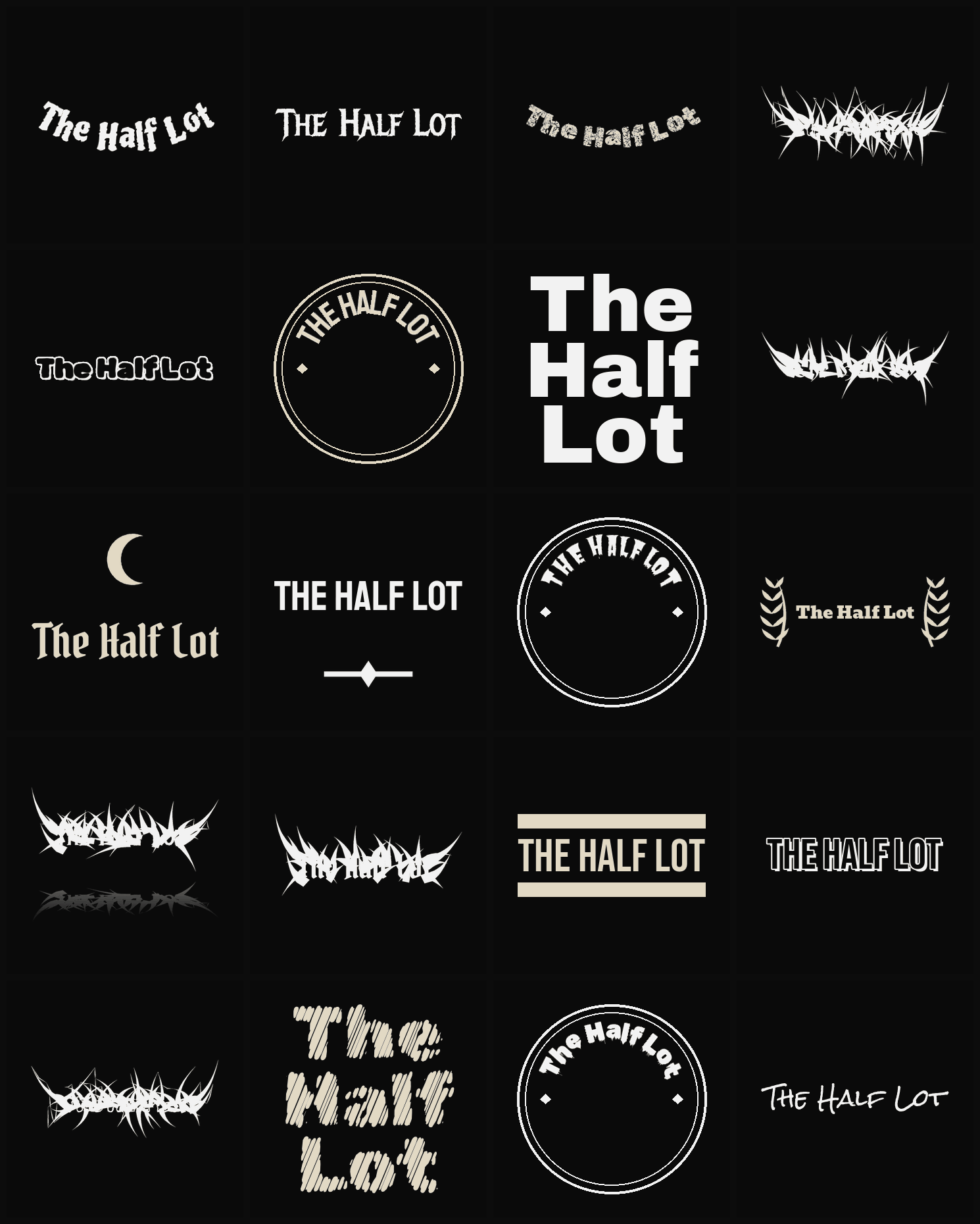 Twenty The Half Lot band logo ideas — different faces, treatments and spike settings