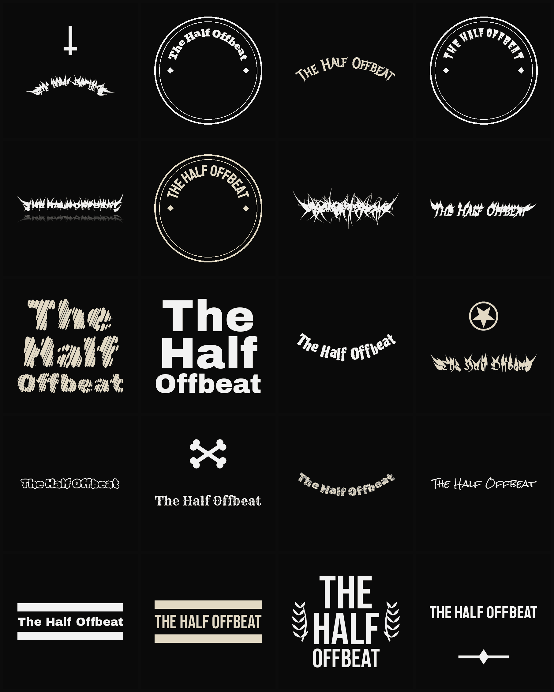 Twenty The Half Offbeat band logo ideas — different faces, treatments and spike settings