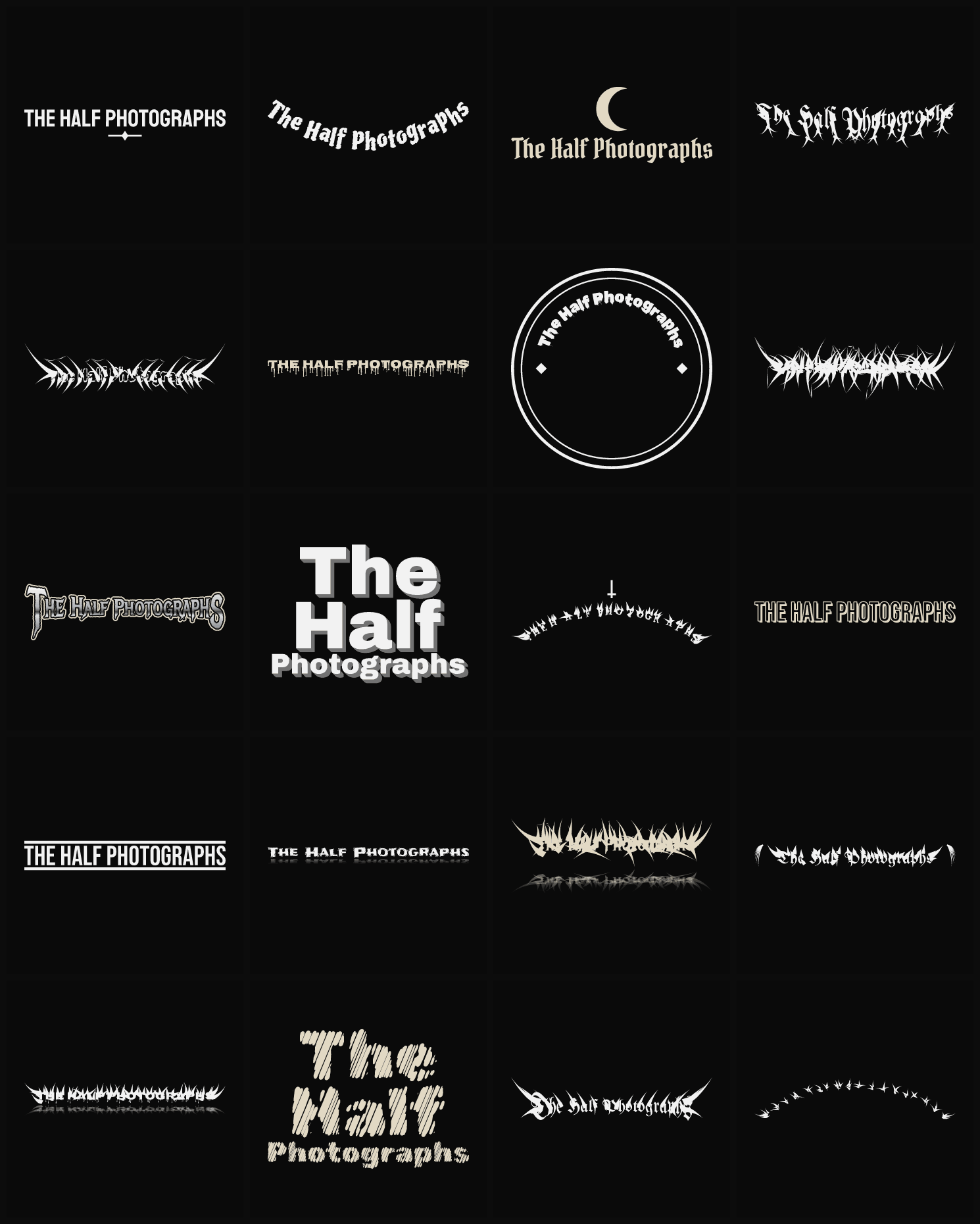 Twenty The Half Photographs band logo ideas — different faces, treatments and spike settings