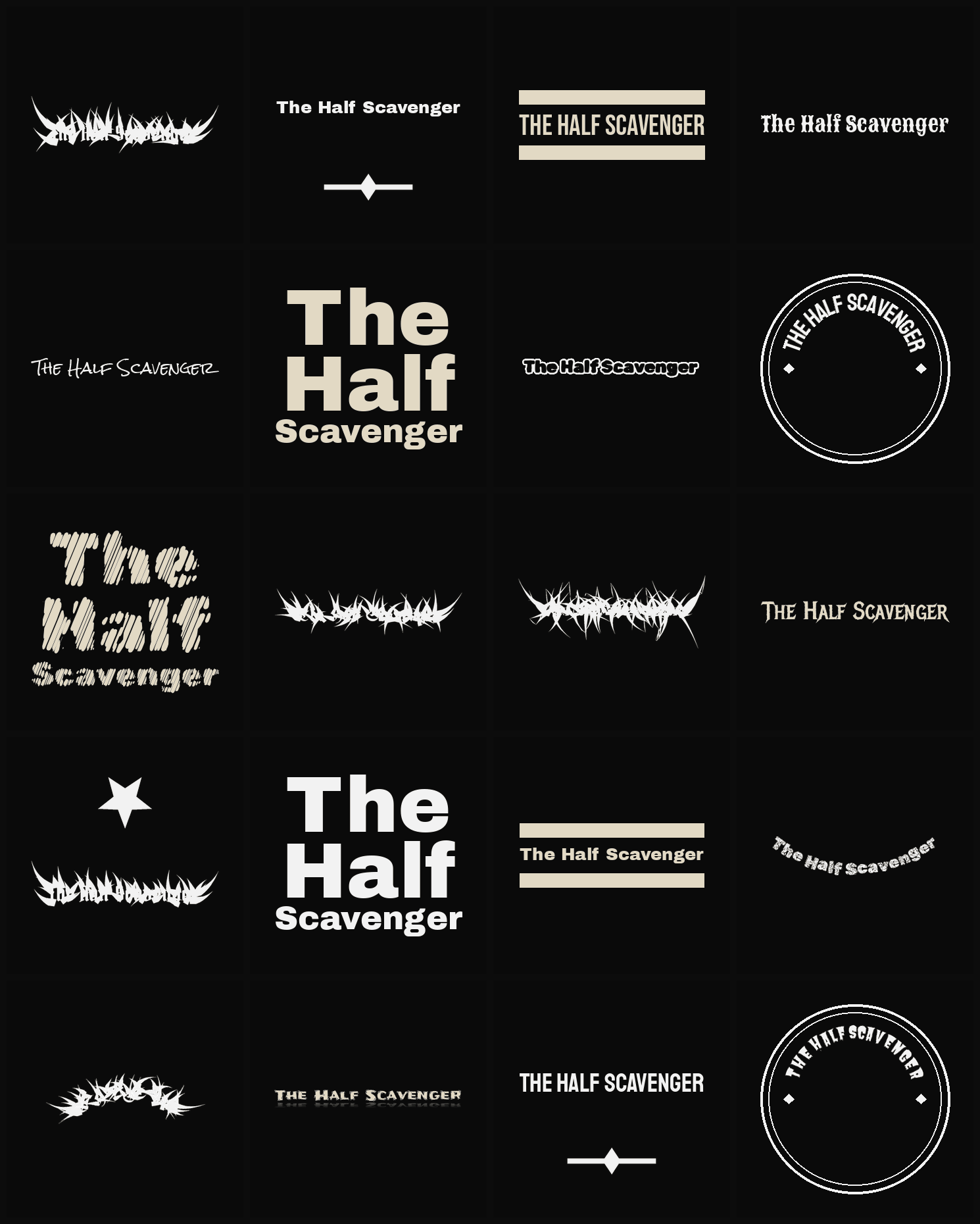 Twenty The Half Scavenger band logo ideas — different faces, treatments and spike settings