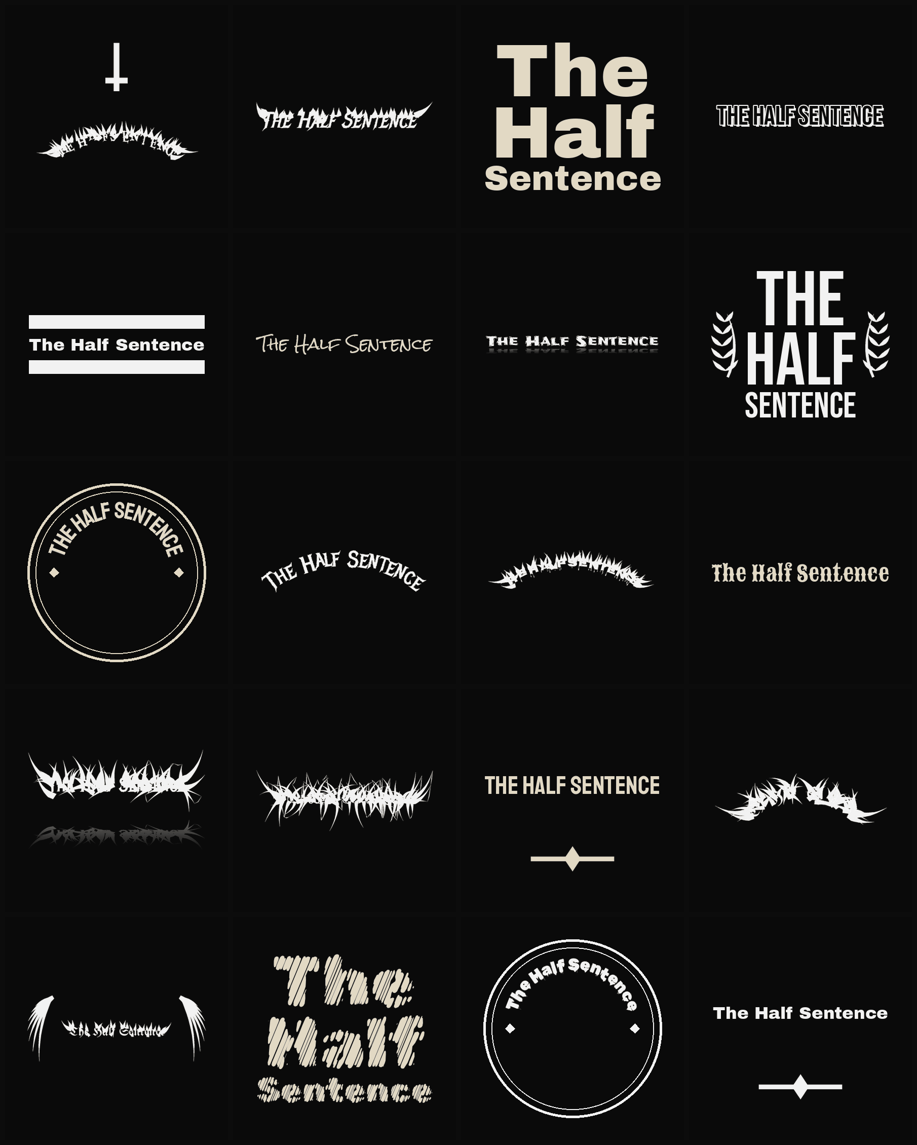 Twenty The Half Sentence band logo ideas — different faces, treatments and spike settings