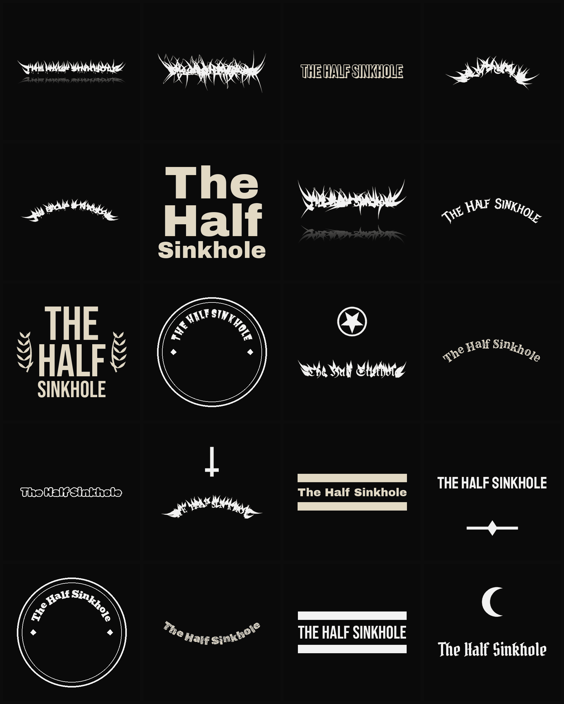 Twenty The Half Sinkhole band logo ideas — different faces, treatments and spike settings