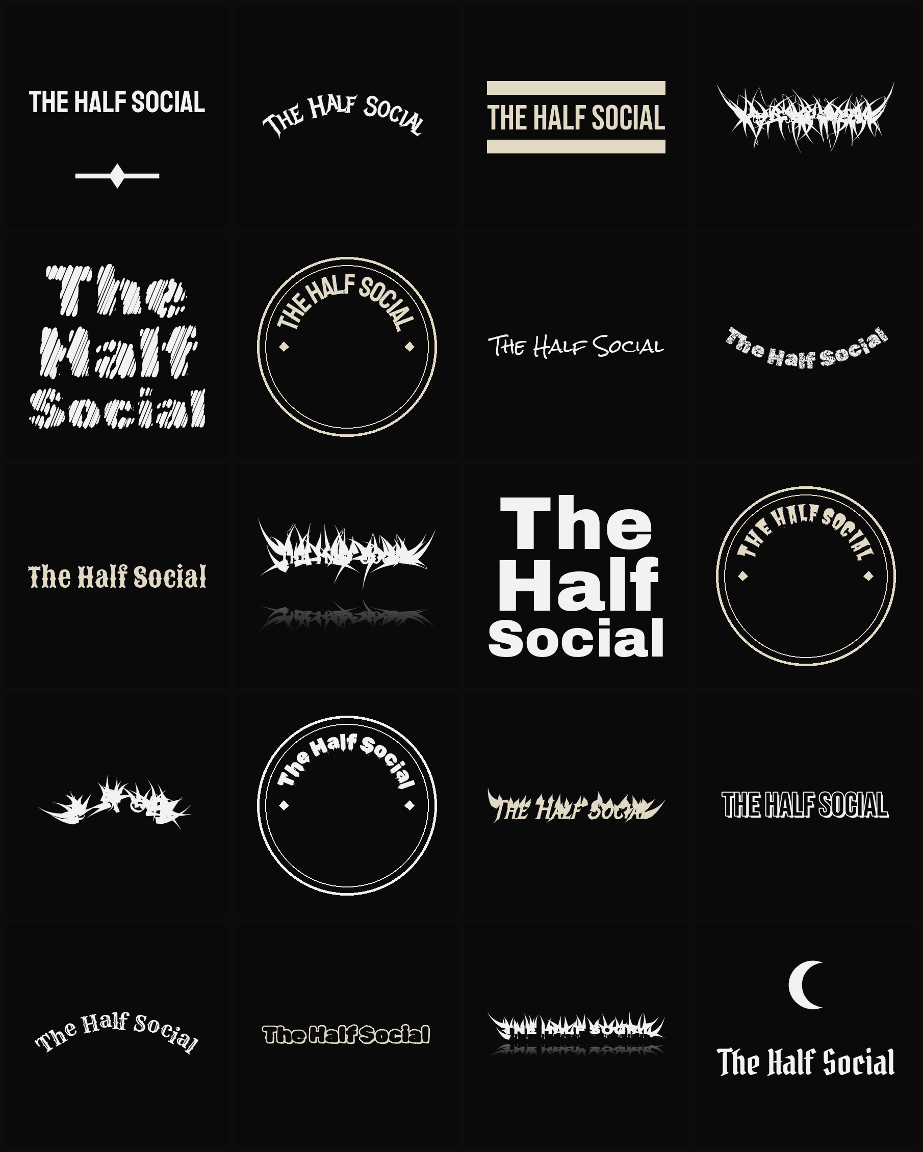 Twenty The Half Social band logo ideas — different faces, treatments and spike settings