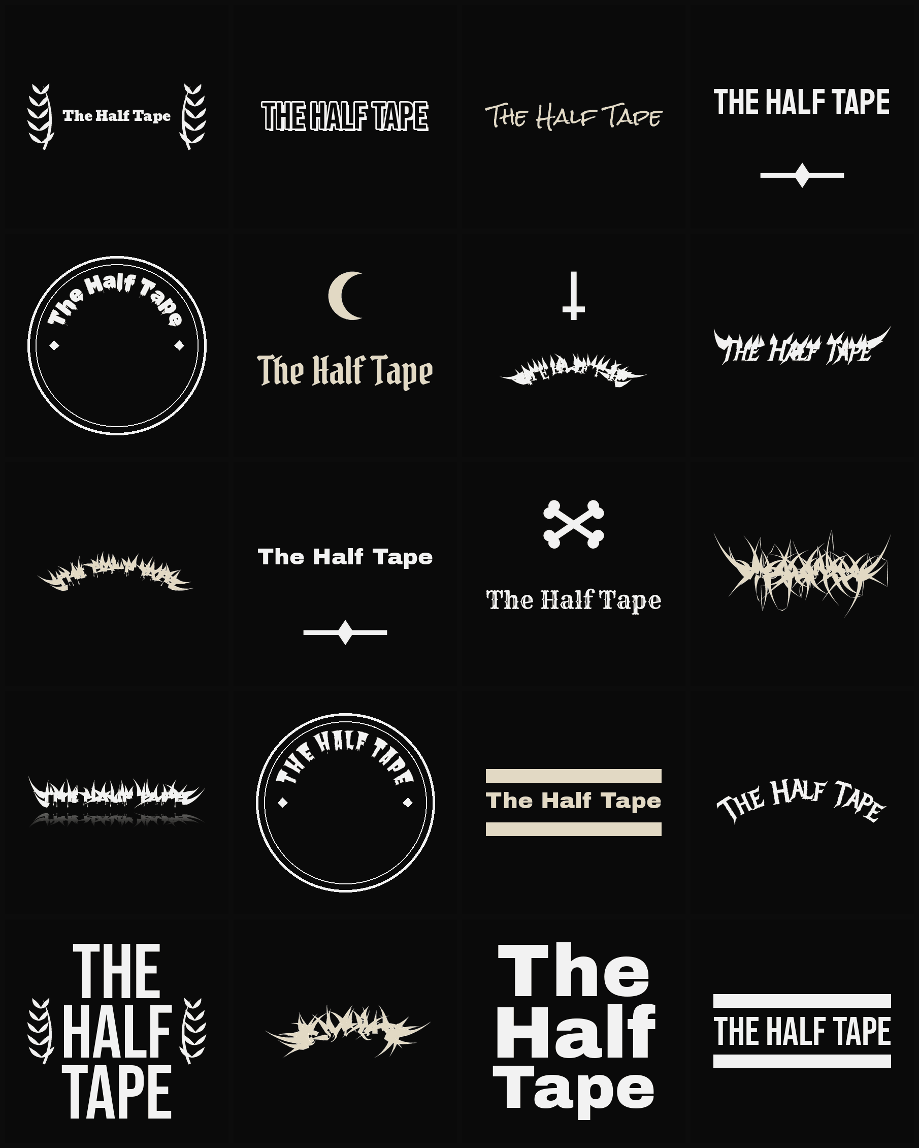 Twenty The Half Tape band logo ideas — different faces, treatments and spike settings