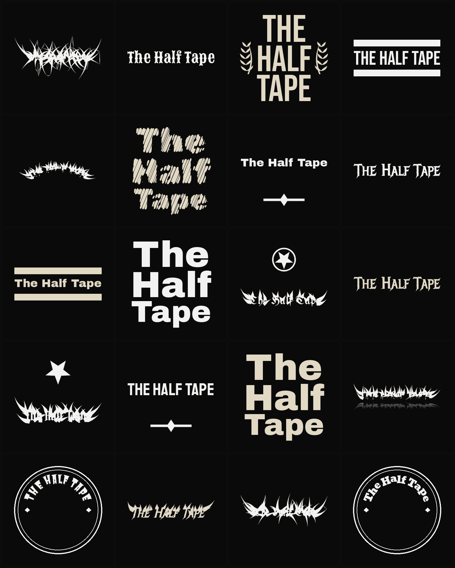 Twenty The Half Tape band logo ideas — different faces, treatments and spike settings