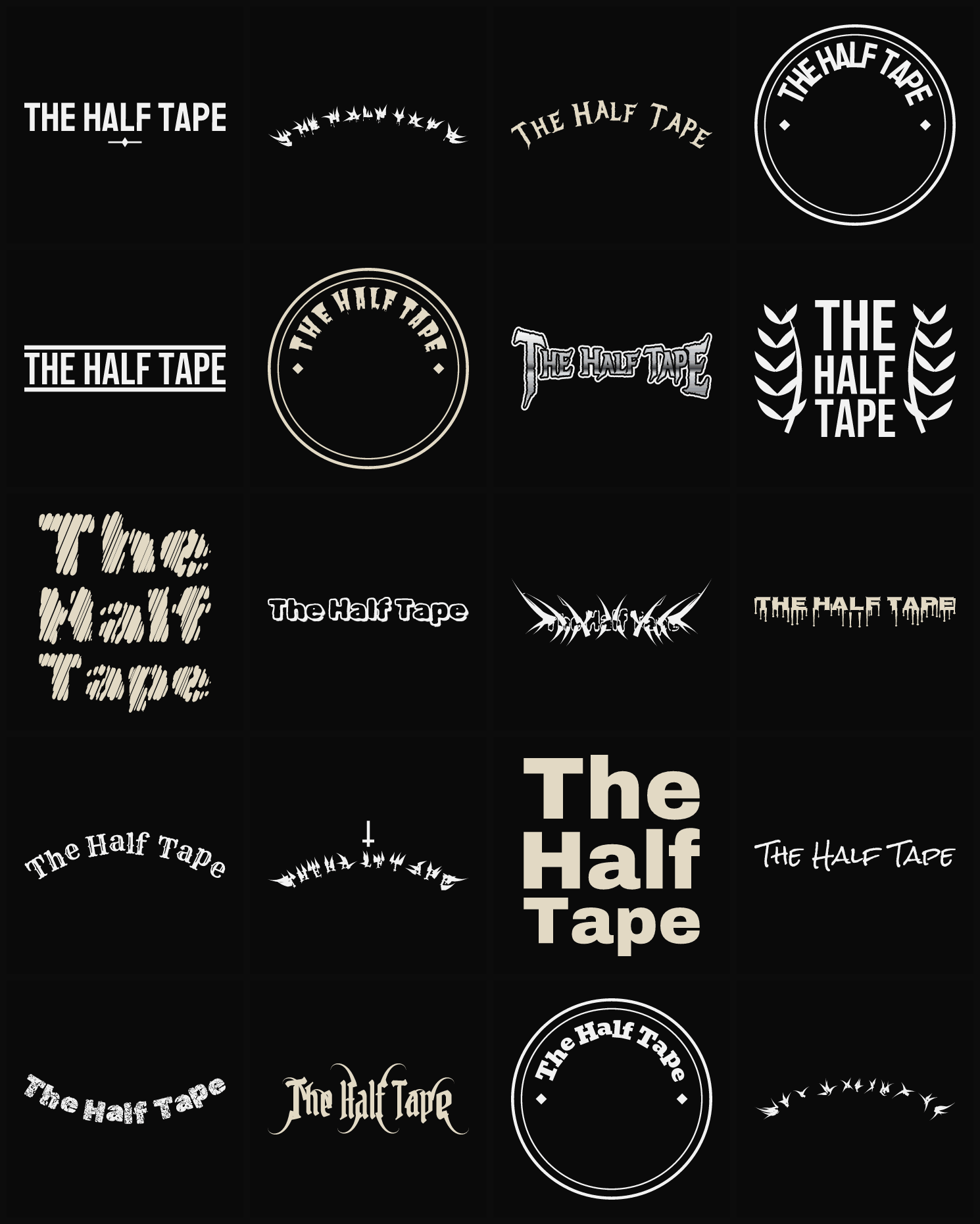 Twenty The Half Tape band logo ideas — different faces, treatments and spike settings