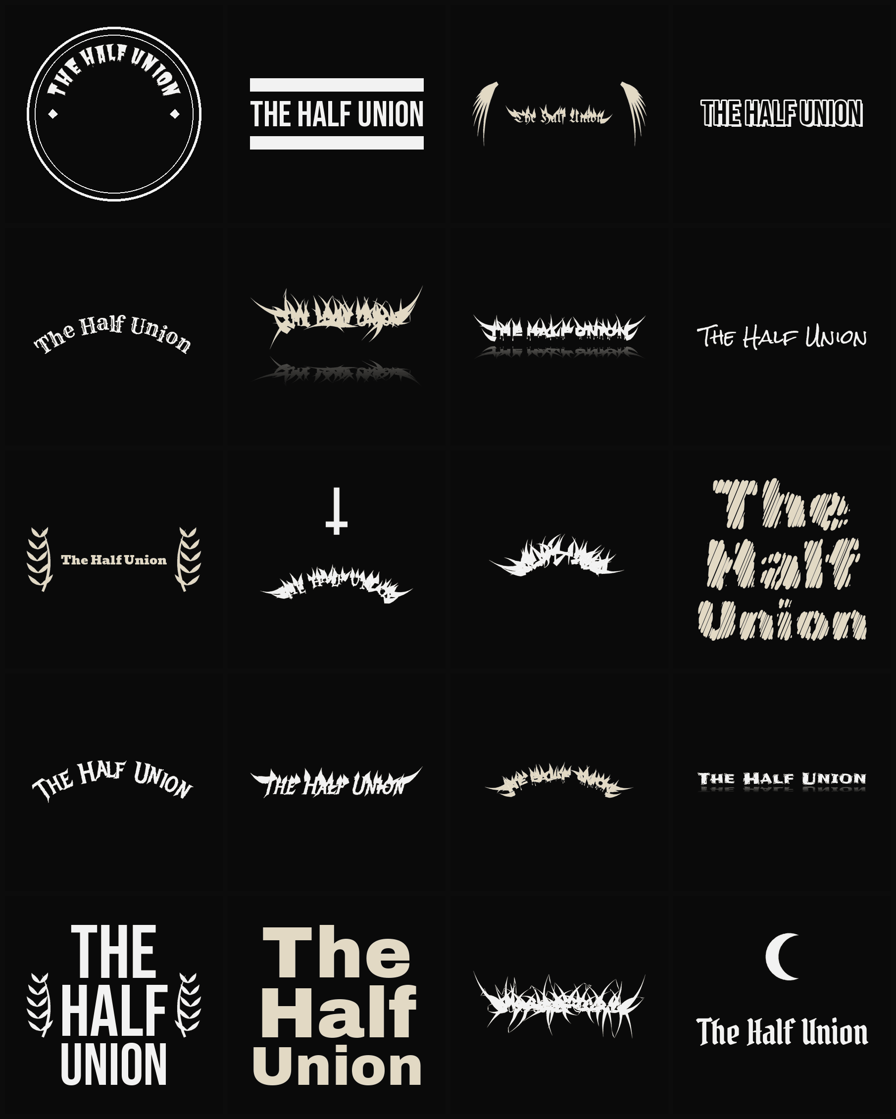 Twenty The Half Union band logo ideas — different faces, treatments and spike settings