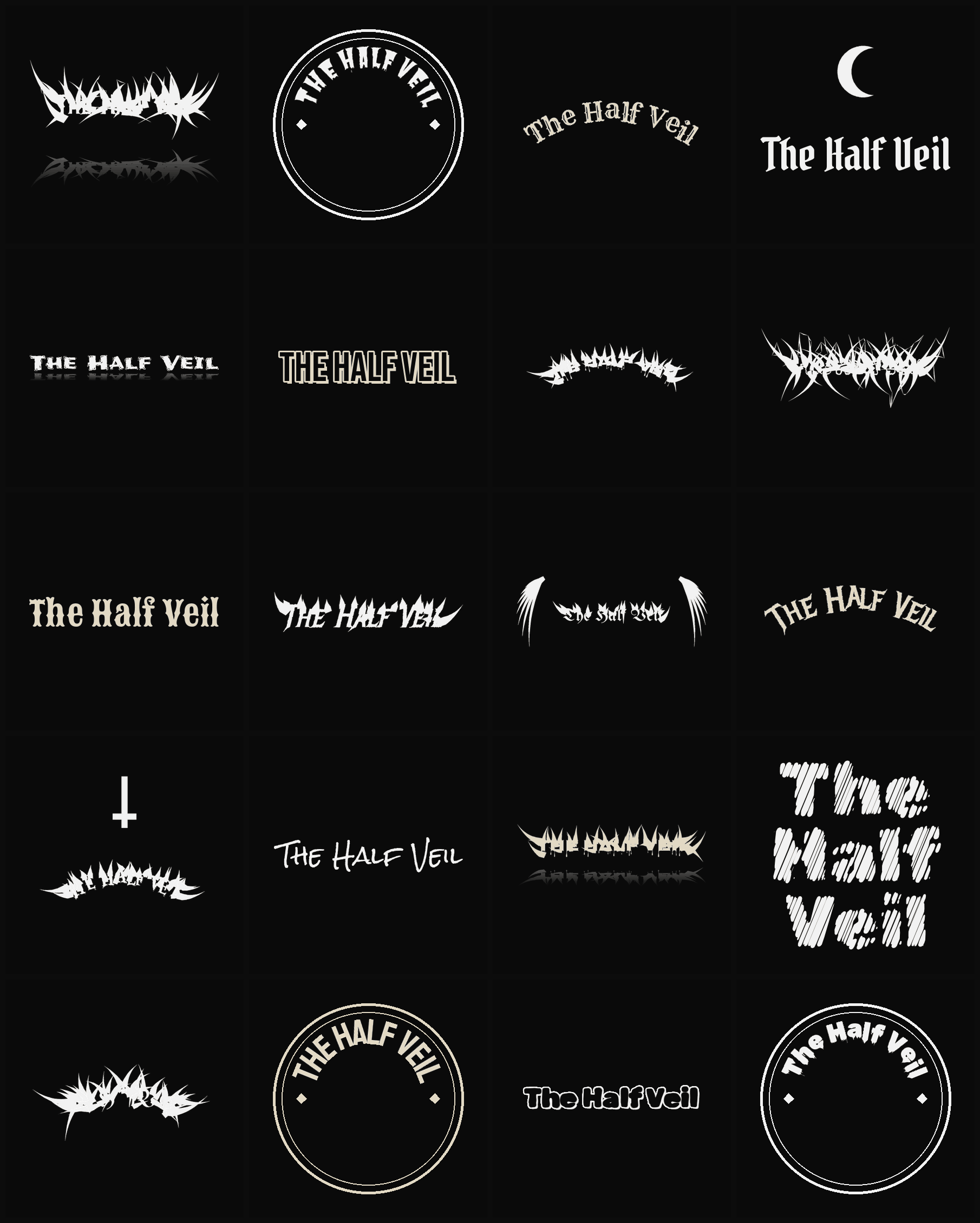 Twenty The Half Veil band logo ideas — different faces, treatments and spike settings