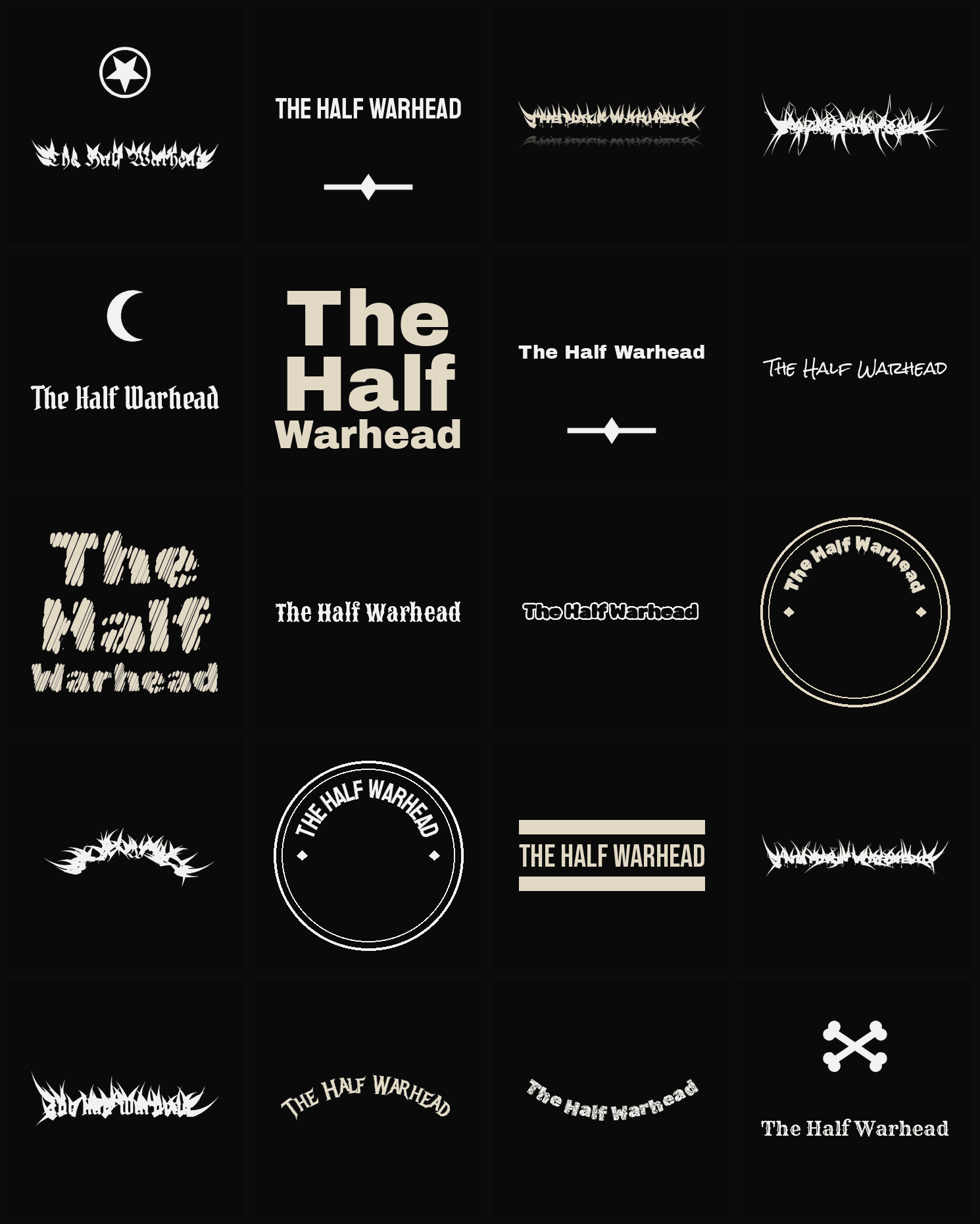 Twenty The Half Warhead band logo ideas — different faces, treatments and spike settings
