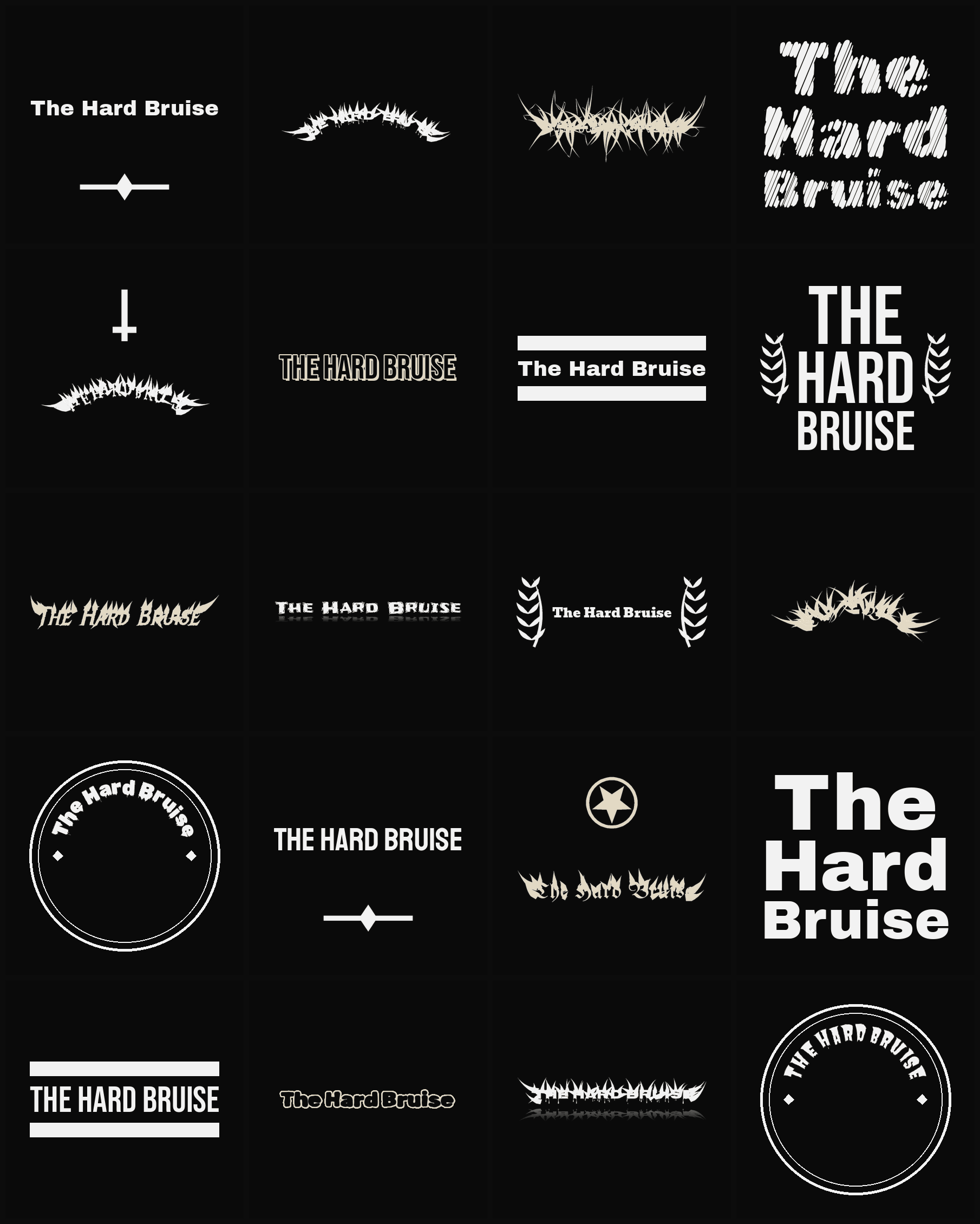 Twenty The Hard Bruise band logo ideas — different faces, treatments and spike settings