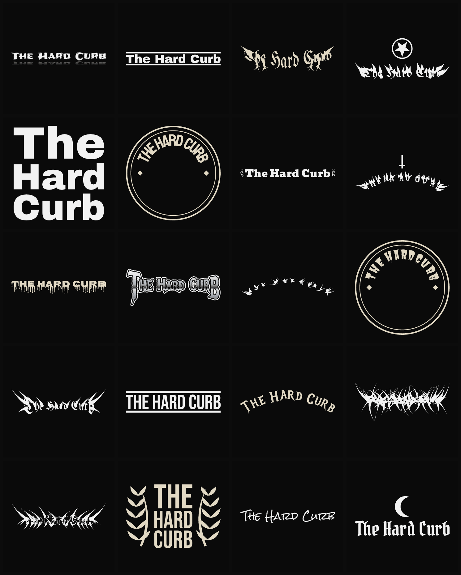 Twenty The Hard Curb band logo ideas — different faces, treatments and spike settings