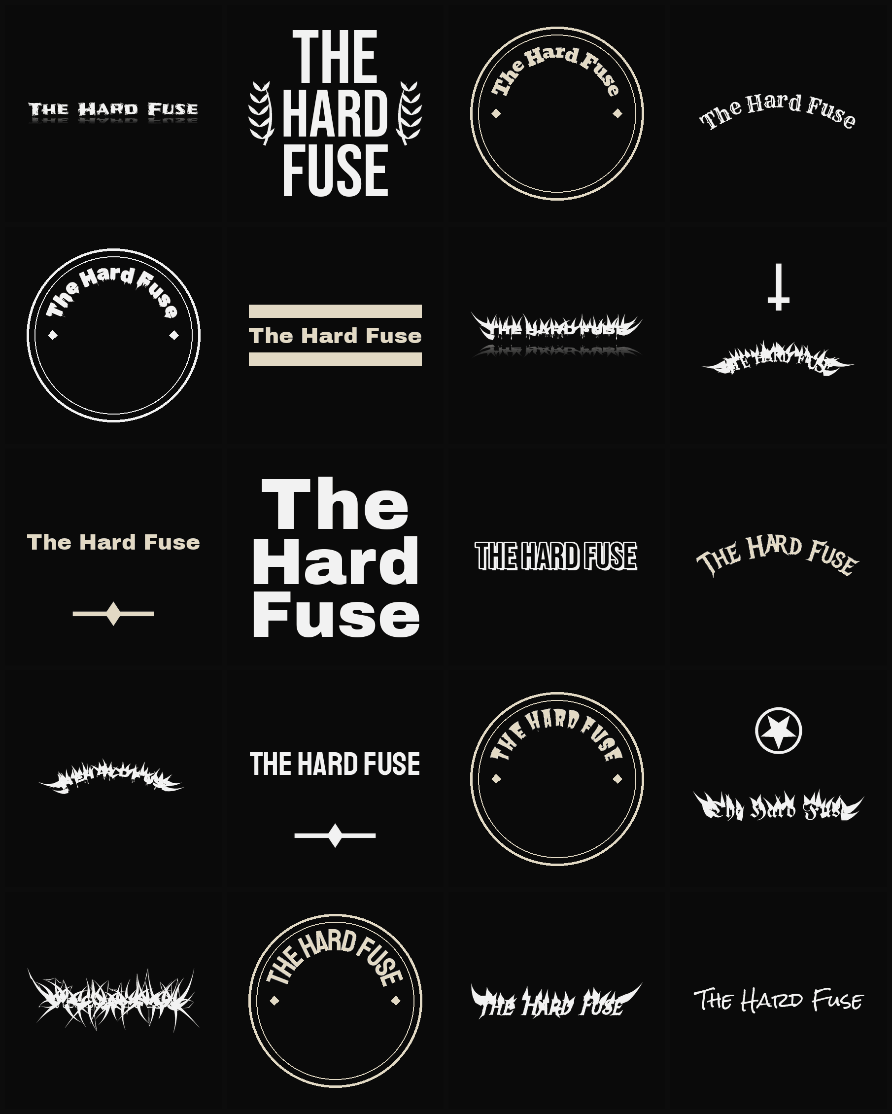 Twenty The Hard Fuse band logo ideas — different faces, treatments and spike settings