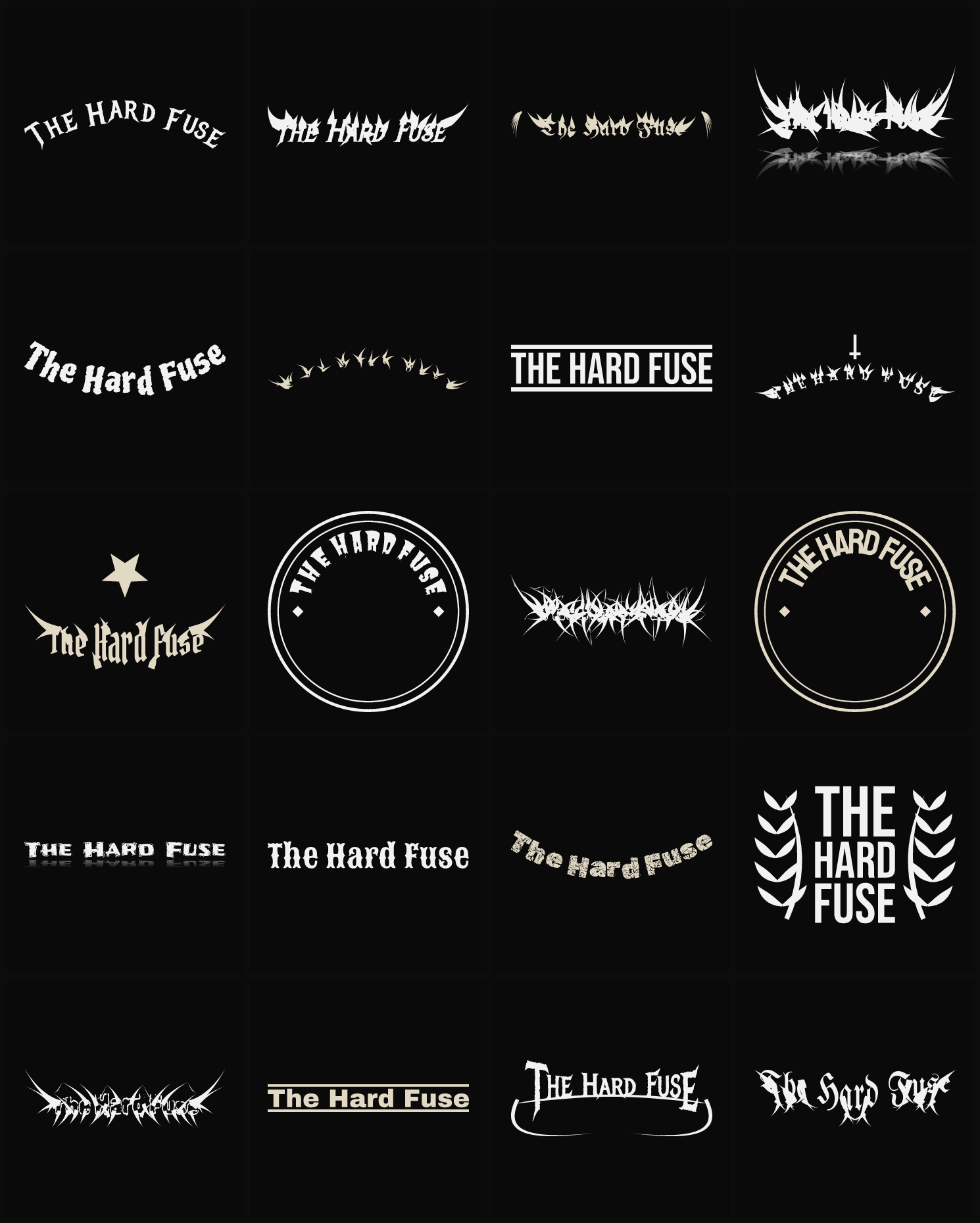 Twenty The Hard Fuse band logo ideas — different faces, treatments and spike settings