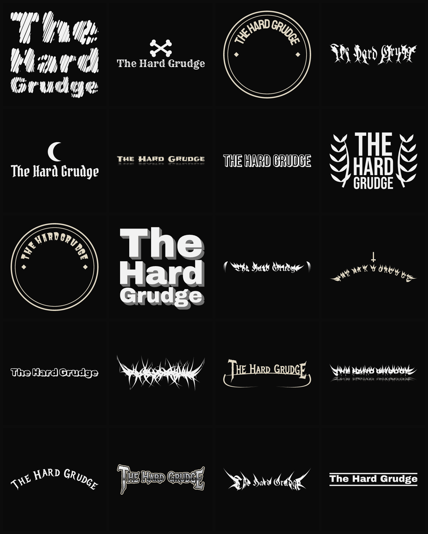 Twenty The Hard Grudge band logo ideas — different faces, treatments and spike settings