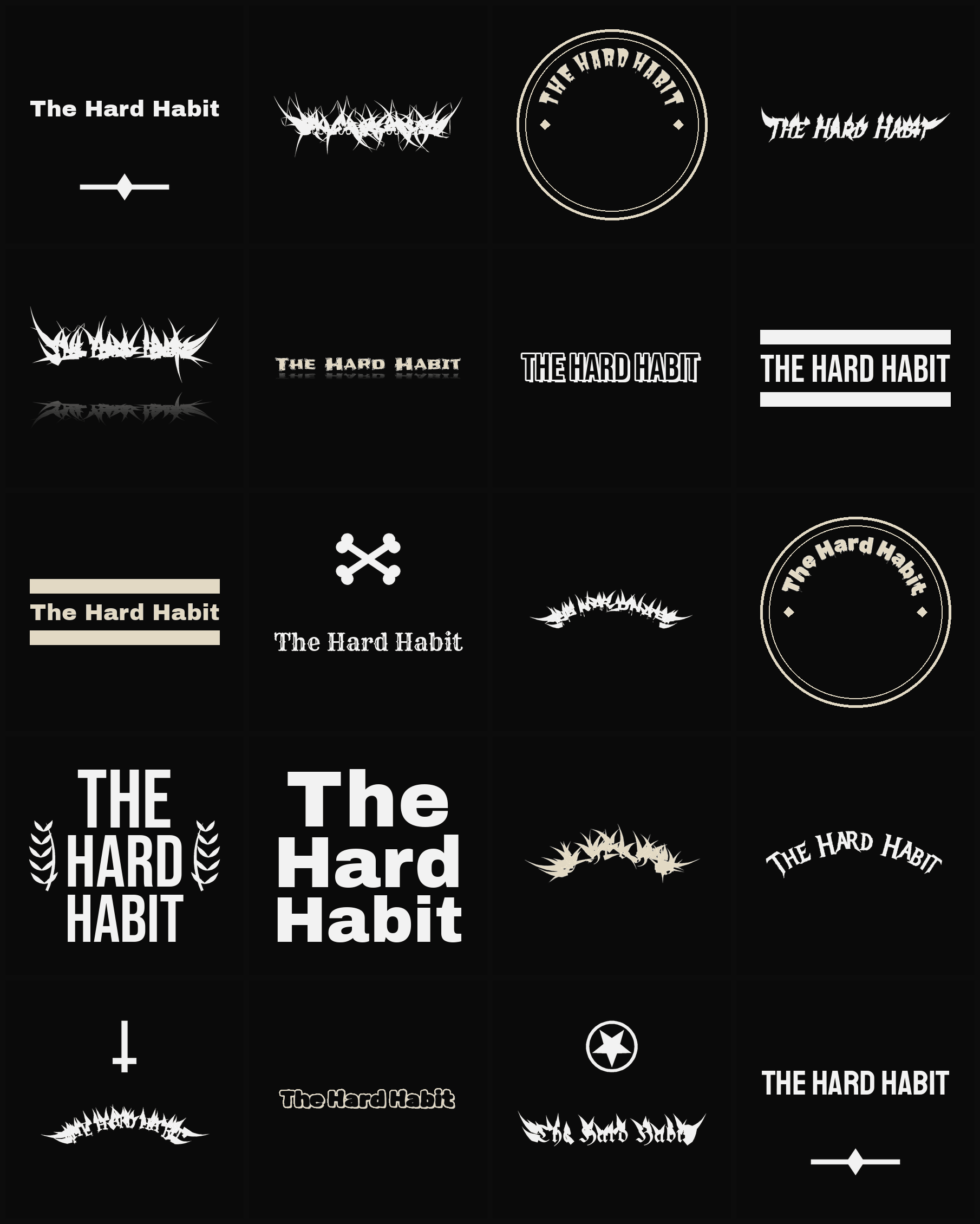 Twenty The Hard Habit band logo ideas — different faces, treatments and spike settings